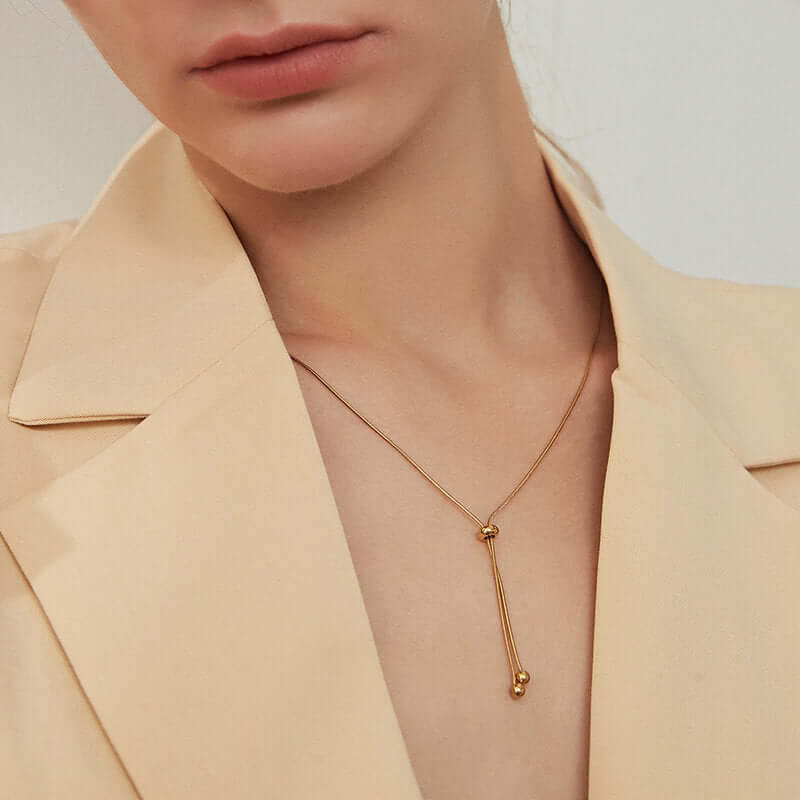18K Gold Lariat Slider Chain Necklace for Women - Adjustable Length, Dainty & Elegant Jewelry Gift for Her - Perfect for Date Night, Wedding, Anniversary & Special Occasions