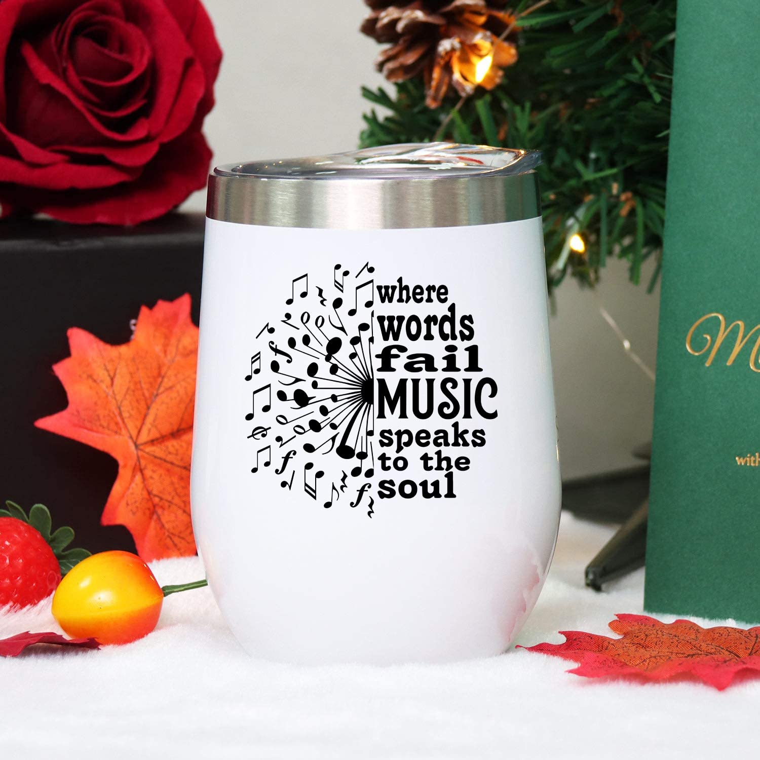 **Personalized Music Teacher Gift - 12oz Stainless Steel Wine Tumbler with Lid - Unique Appreciation Present for Music Lovers, Students, Men & Women - Perfect for Concerts, Rehearsals & Music Classes**