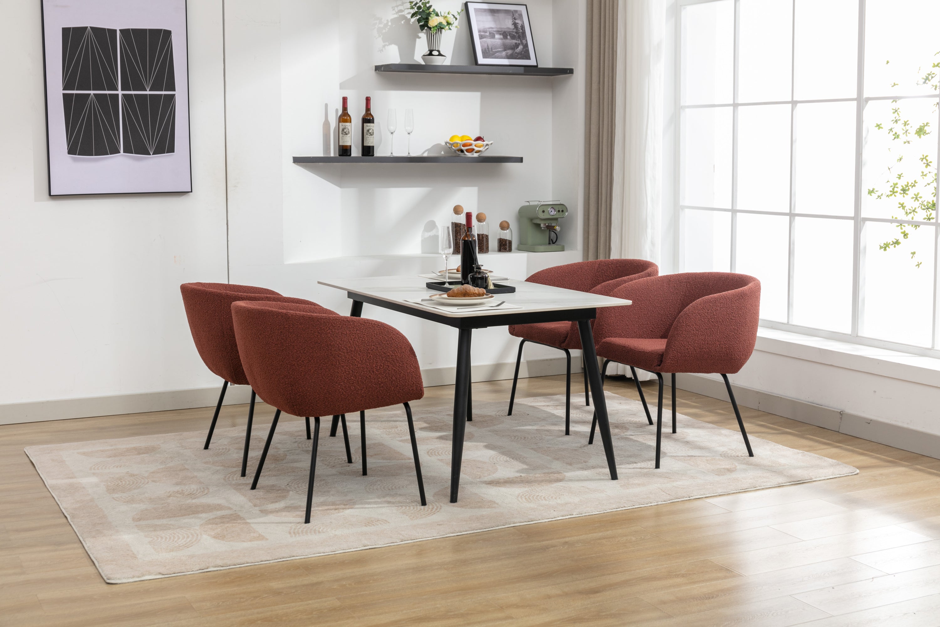 2 Pack Boucle Fabric Dining Chairs with Black Metal Legs - Wine Red | Modern Upholstered Side Chairs for Kitchen, Dining Room, or Office | Comfortable & Stylish Seating Solution