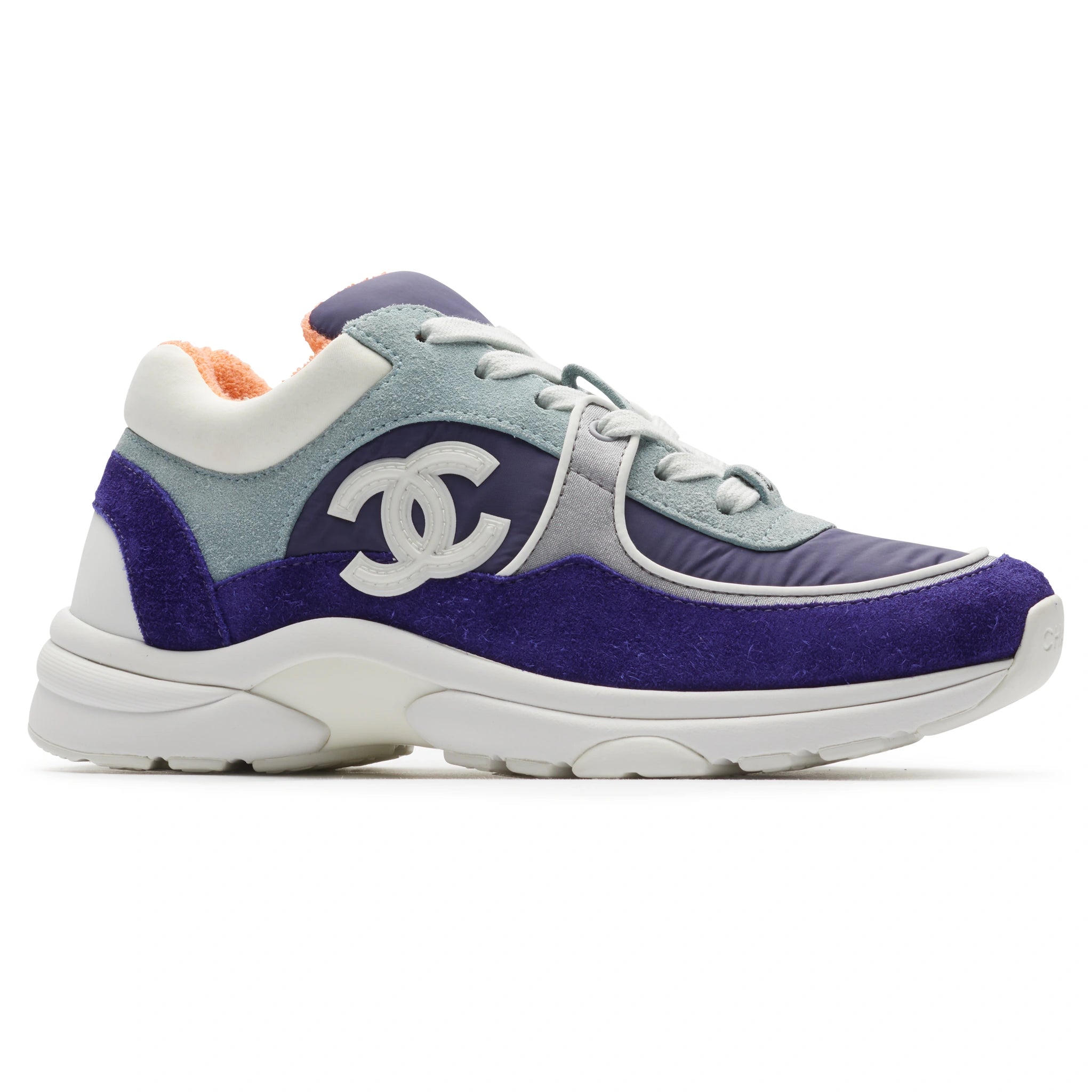 Chanel CC Logo Suede Nylon Purple Blue Sneakers - Authentic Pre-Owned Luxury Shoes for Women | Perfect for Casual Outings, Street Style & Fashion Collectors