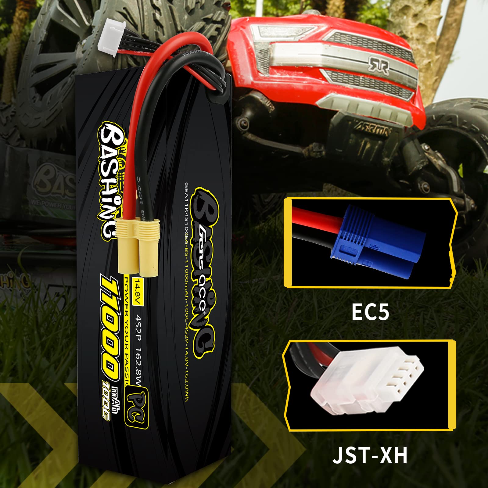 Gens ace 4S 14.8V 11000mAh 100C Lipo Battery with EC5 Plug - High Performance RC Car Battery for RC Trucks, Drones & Racing Models | Long Lasting Power for Off-Road Bashing, Crawling & Competitive Racing