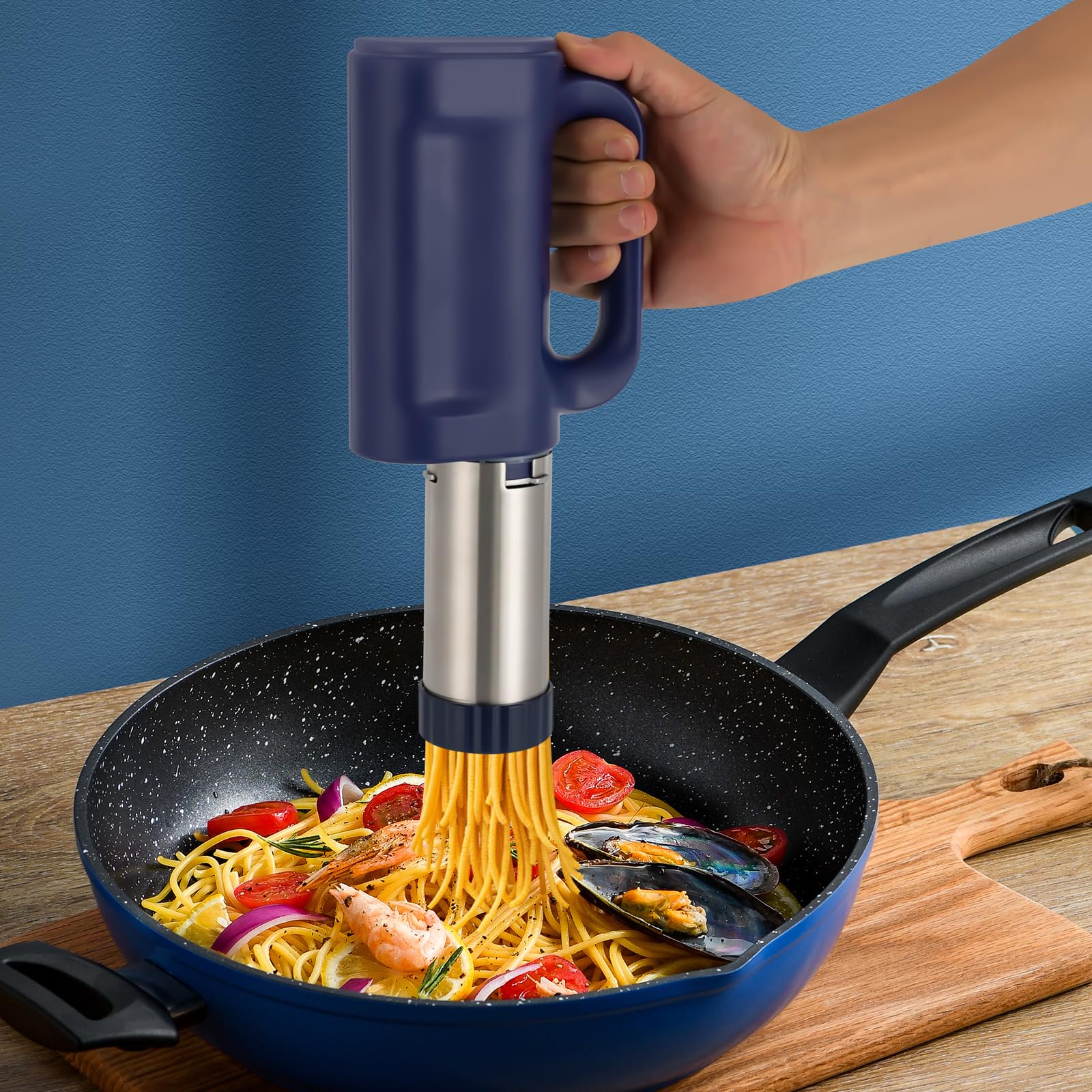 5-in-1 Electric Pasta Maker Machine - Handheld Cordless Noodle Maker for Homemade Pasta, Ramen & Dumplings | Portable Kitchen Gadget for Italian, Asian & Vegan Recipes | Perfect for Home Cooking, Camping & Small Kitchens