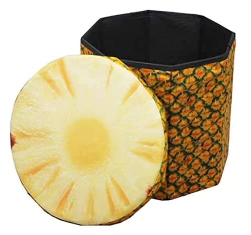 Creative Foldable Velvet Storage Foot Rest Ottoman Stool - Collapsible Pineapple Design with Sponge Cushion | Multi-Functional Seat for Living Room, Bedroom & Office Use | Toy Box & Comfortable Footrest