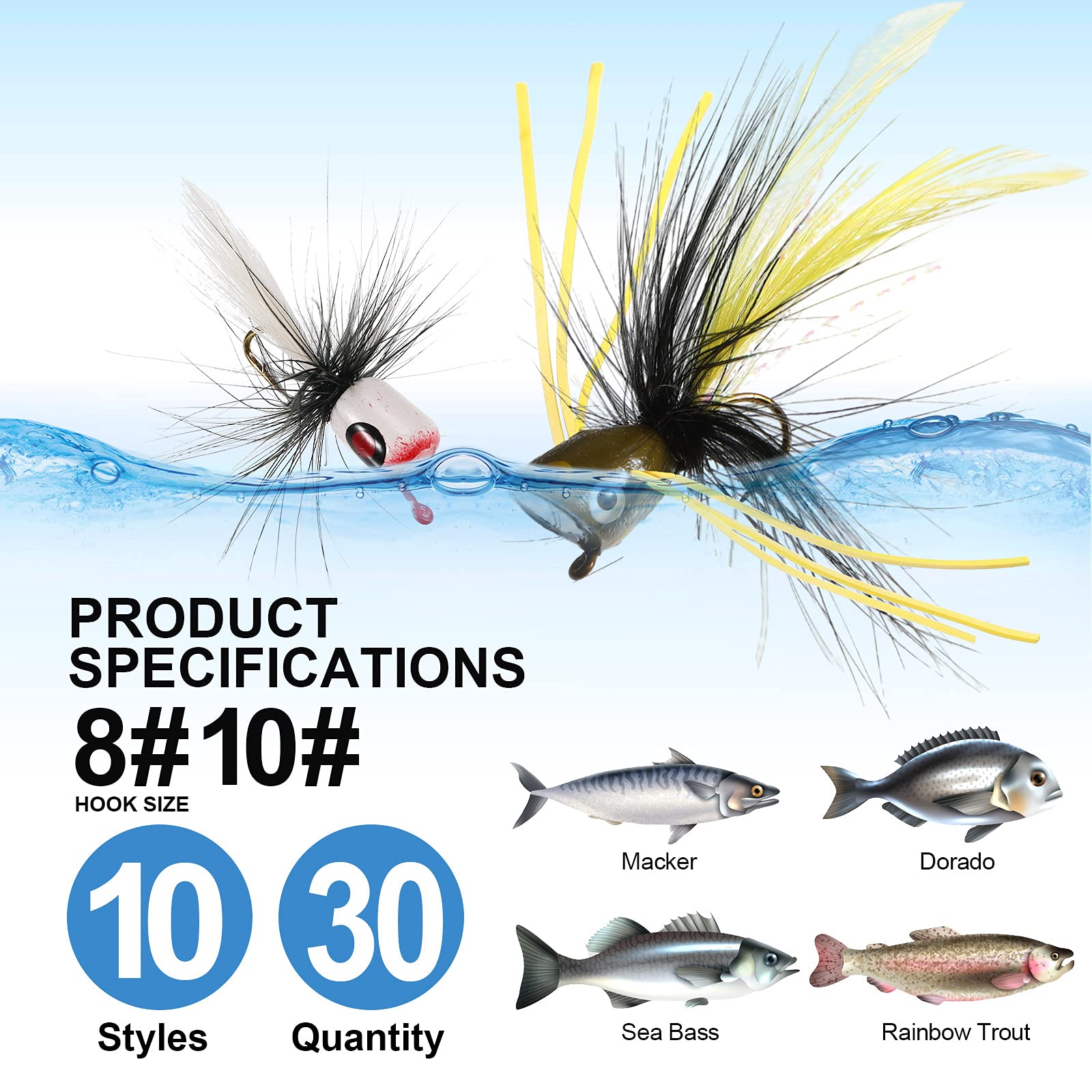 30-Piece Bass Popper Fishing Lures Kit with Hooks - Colorful Freshwater Bait for Panfish, Trout & Bass - Ideal for Lake, River & Pond Fishing Adventures