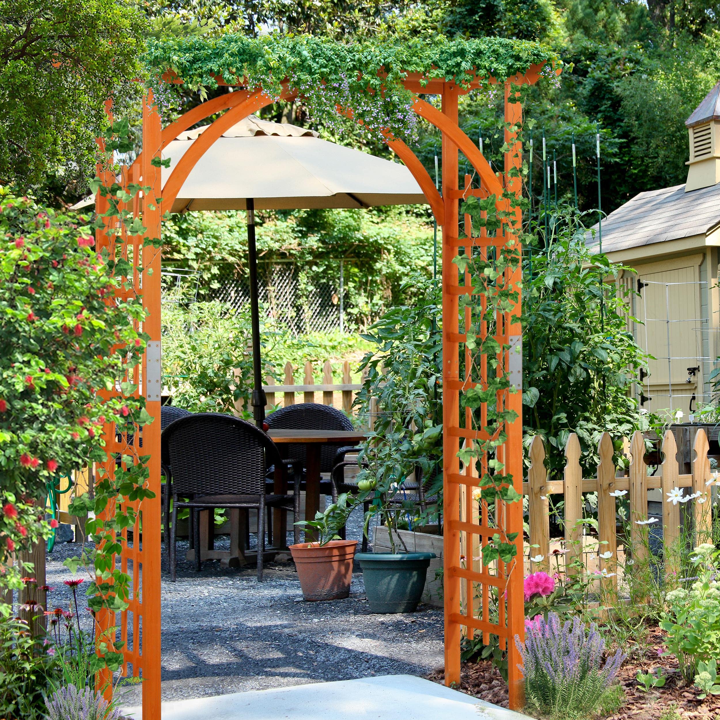 Yaheetech 7FT Wooden Garden Arch Trellis - Natural Wood Climbing Plant Support for Roses, Vines & Flowers - Perfect for Wedding Ceremony Backdrop, Patio Decor, Greenhouse & Outdoor Garden Decoration