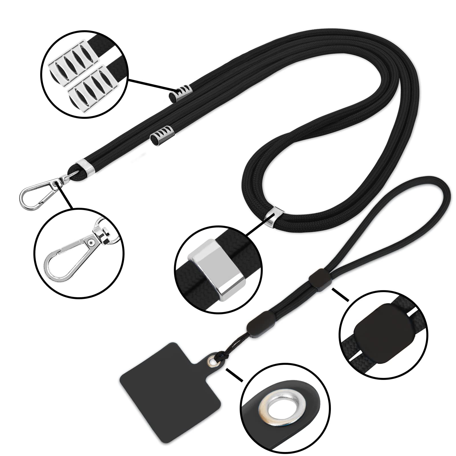 Universal 2-in-1 Crossbody Phone Lanyard for Women & Men - Adjustable Wrist Strap with 5 Secure Connectors - Compatible with iPhone, Samsung & Most Smartphones (Black) - Perfect for Travel, Shopping & Hands-Free Convenience