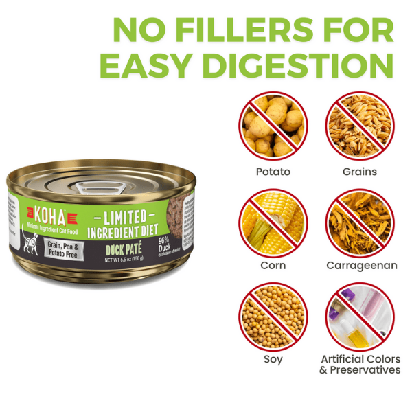 KOHA LID Duck Pate Grain-Free Canned Cat Food - High Protein, Limited Ingredient Diet for Cats with Sensitive Stomachs - Perfect for Mealtime, Travel & Emergency Pet Food Supply
