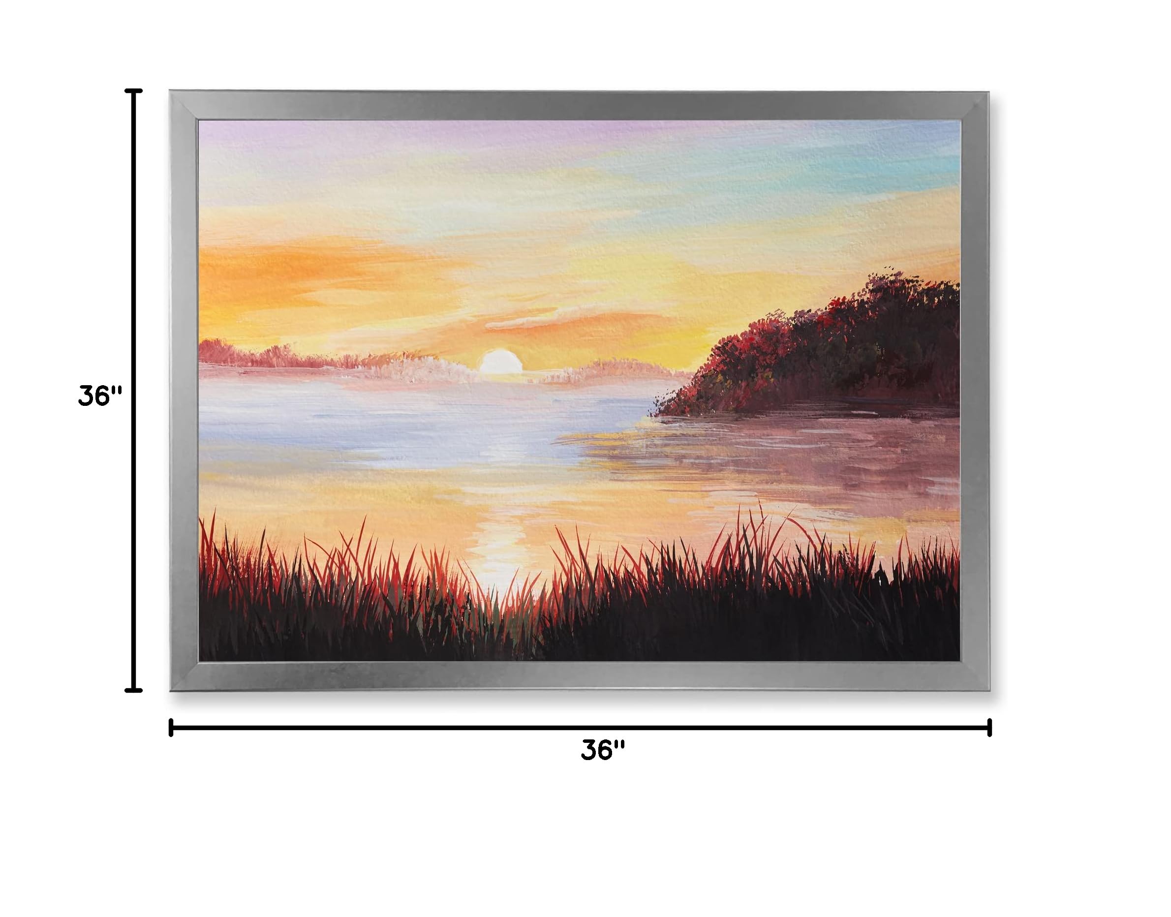 DesignQ Coastal Lake Reeds Framed Wall Art - Nautical Home Decor for Living Room, Bedroom & Office