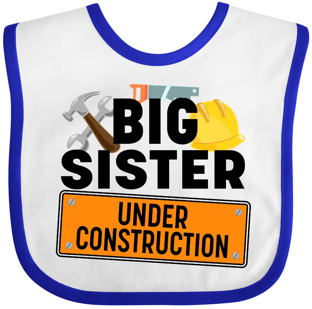 Inktastic Big Sister Under Construction Baby Bib - Cute & Durable Infant Bib for Toddlers & Newborns - Perfect for Feeding, Messy Meals & Photo Shoots