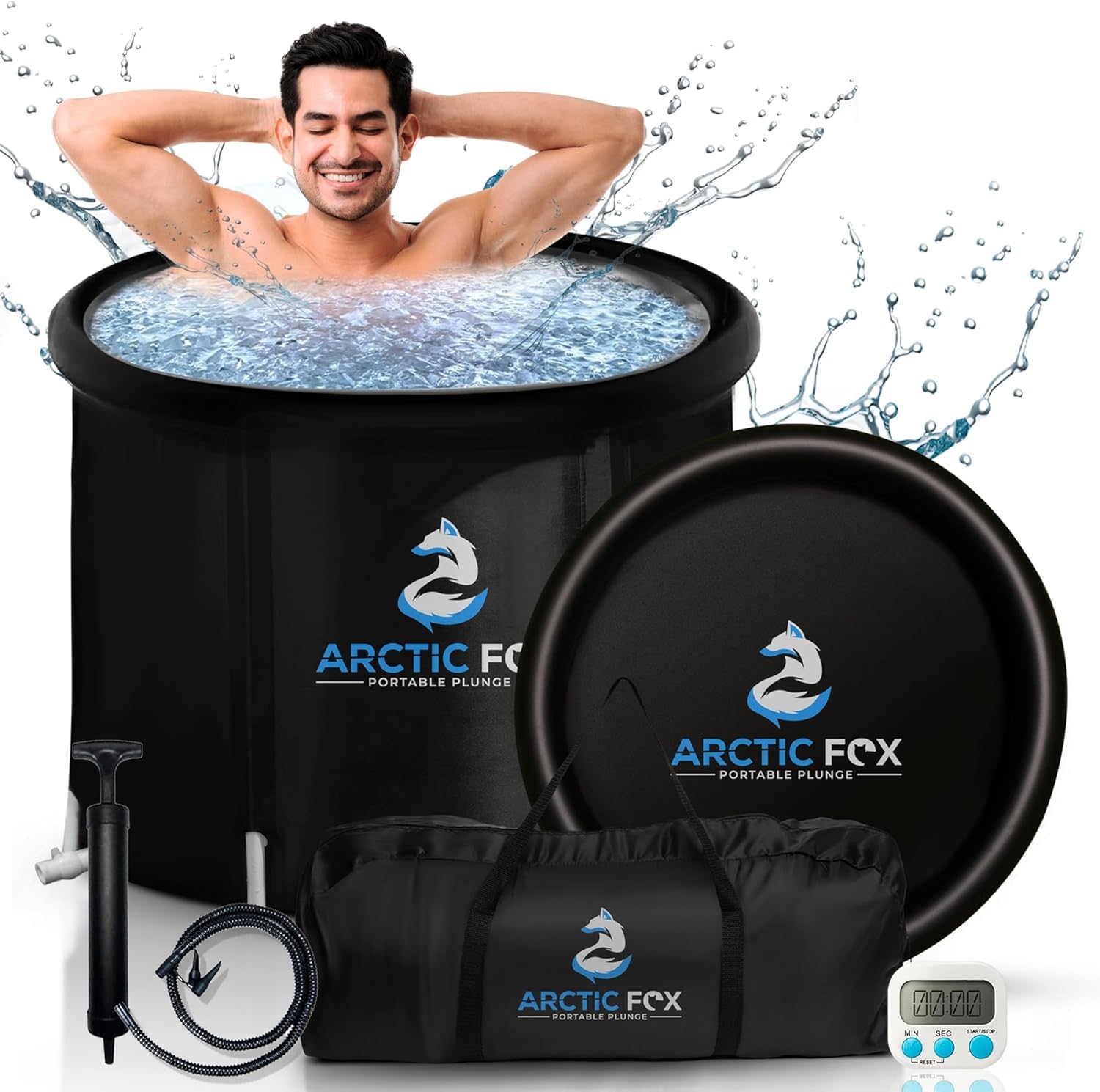 ARCTIC FOX Portable Ice Bath Tub for Athletes - 99 Gallon Inflatable Cold Plunge Tub with Thermal Cover, Air Pump, Travel Bag & Waterproof Timer | Post-Workout Recovery, Muscle Therapy & Athletic Performance Enhancement