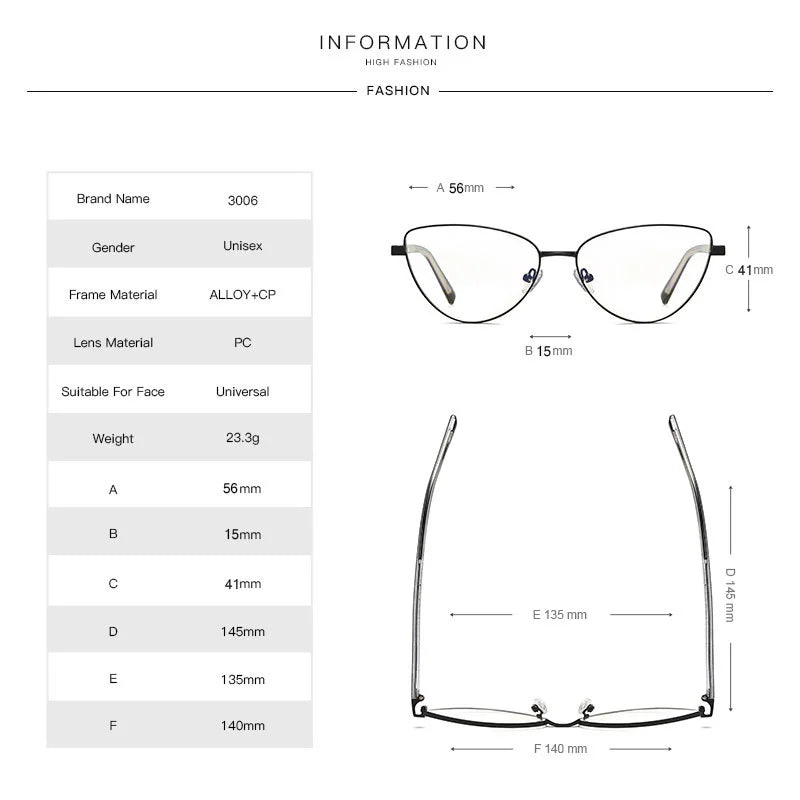 Brightzone Women's Full Rim Oval Cat Eye Alloy Eyeglasses Frame 73006 - Stylish & Lightweight for Work, Reading & Fashion Accessories