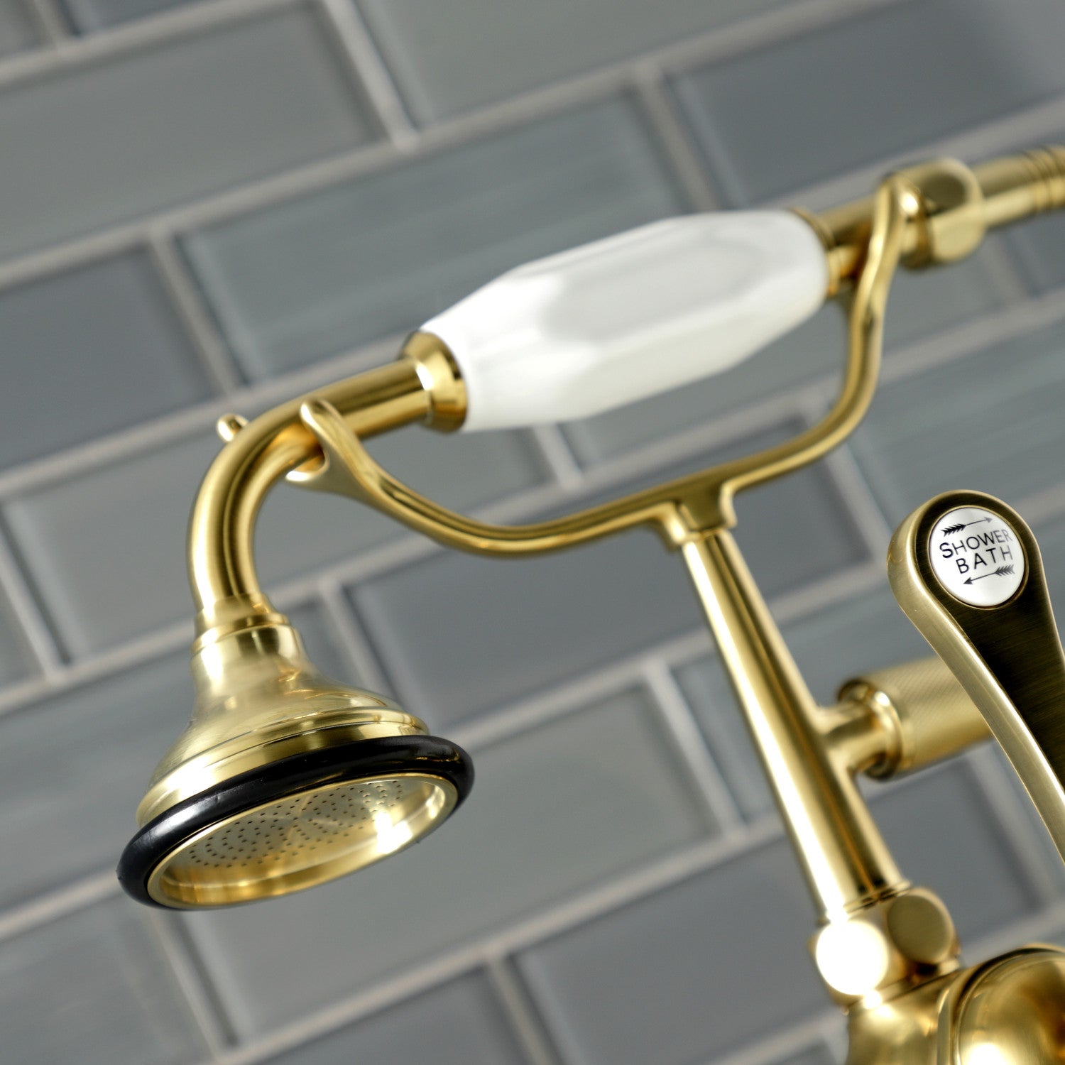 Vintage AE103T7 3-Handle 2-Hole Deck Mount Clawfoot Bathtub Faucet with Hand Shower in Brushed Brass - Perfect for Classic Bathroom Renovations & Luxury Spa Retreats