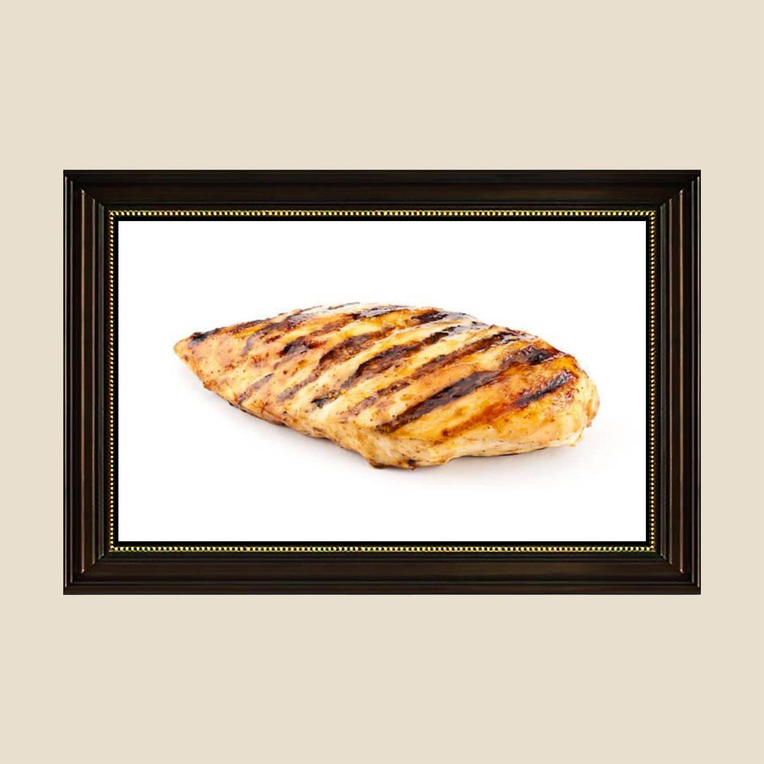 Vintage Grilled Chicken Canvas Wall Art Print - 24x36 Inch Framed Kitchen Decor Poster, Ready to Hang for Dining Room & Bedroom - Retro Food Themed Home Decor for Restaurants & Cooking Enthusiasts