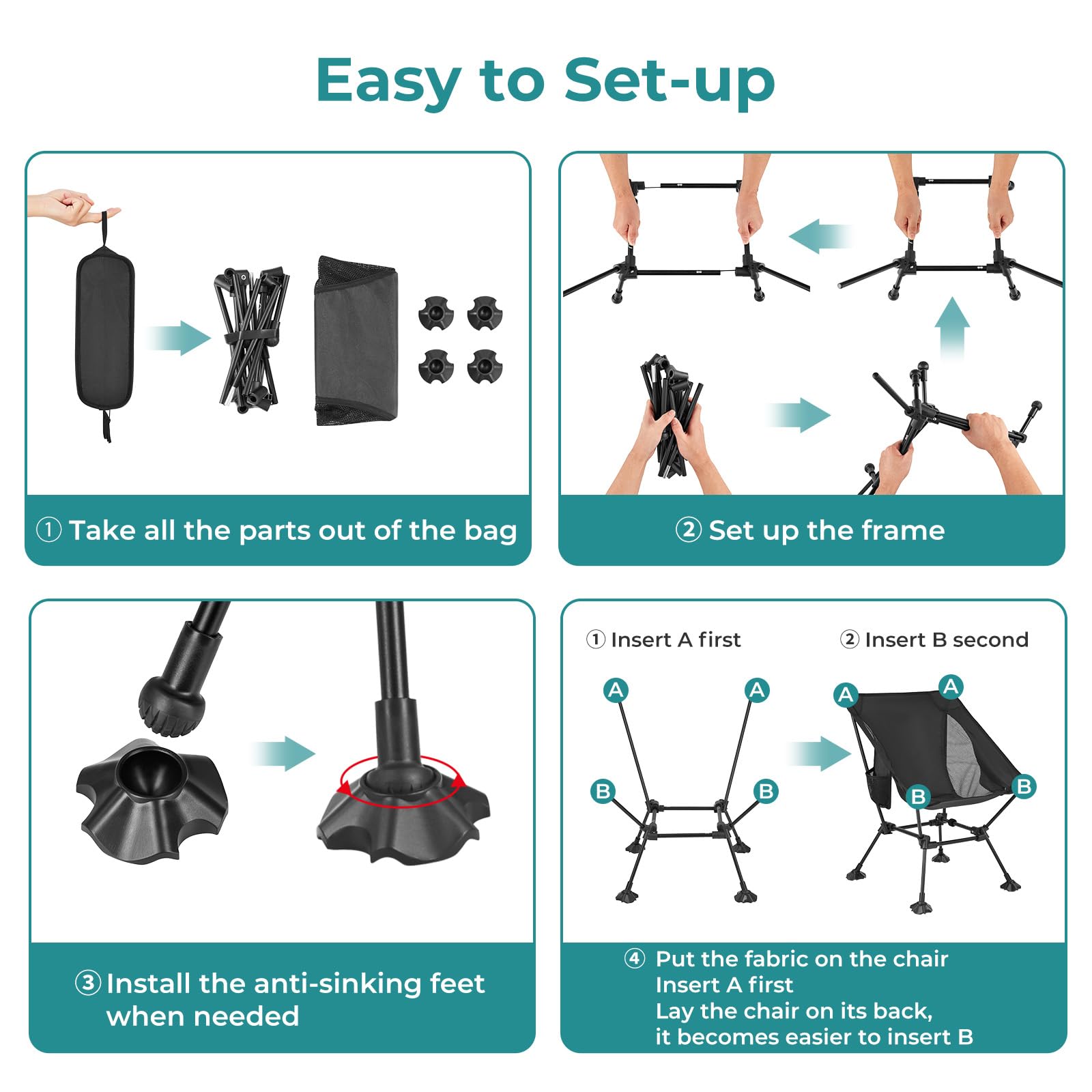 Ultralight Aluminum Folding Camping Chair - Portable Backpacking & Hiking Chair for Adults, Compact Beach Chair with Anti-Sinking Feet - Perfect for Outdoor Adventures, Picnics, Beach Trips & Camping
