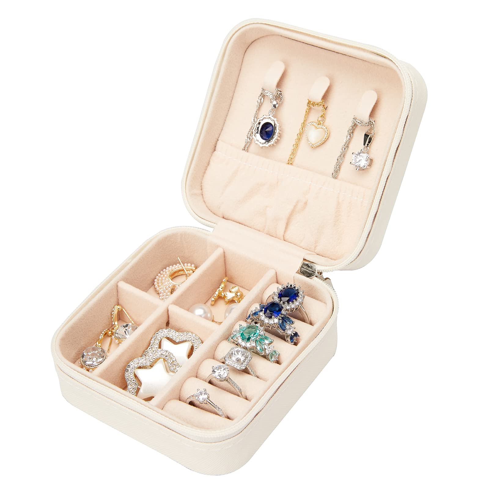 LETURE PU Leather Jewelry Box - Portable Travel Jewelry Organizer for Rings, Necklaces, Earrings & Bracelets - Compact Jewelry Storage Case with Secure Closure (White) - Perfect for Travel, Gifts & Home Organization