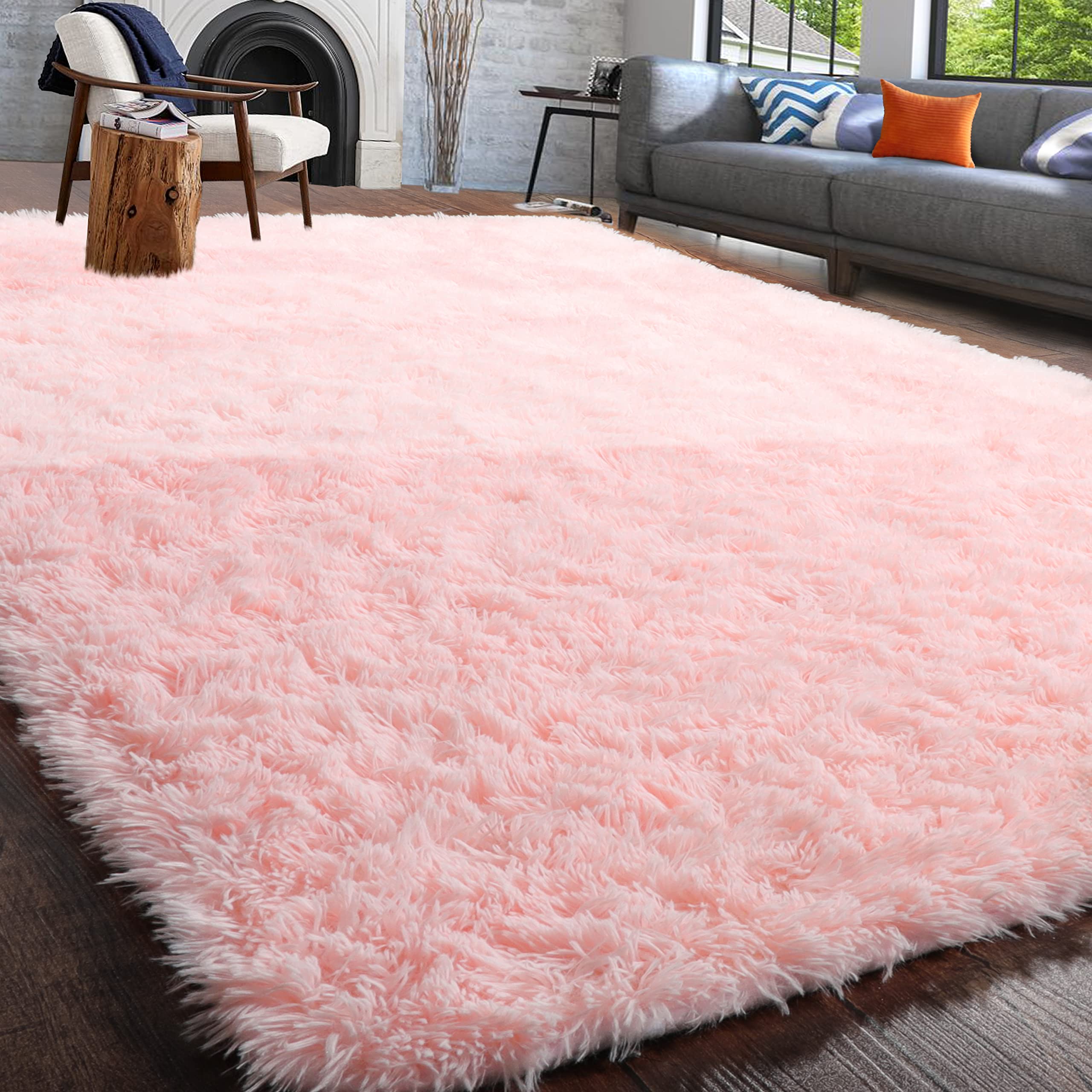 **PAGISOFE Pink Fluffy Shag Area Rug 3x5 Feet - Ultra Soft Fuzzy Shaggy Carpet for Girls Bedroom, Kids Room, Nursery, Dorm | Cozy & Stylish Home Decor for Living Room, Playroom, or Lounge**