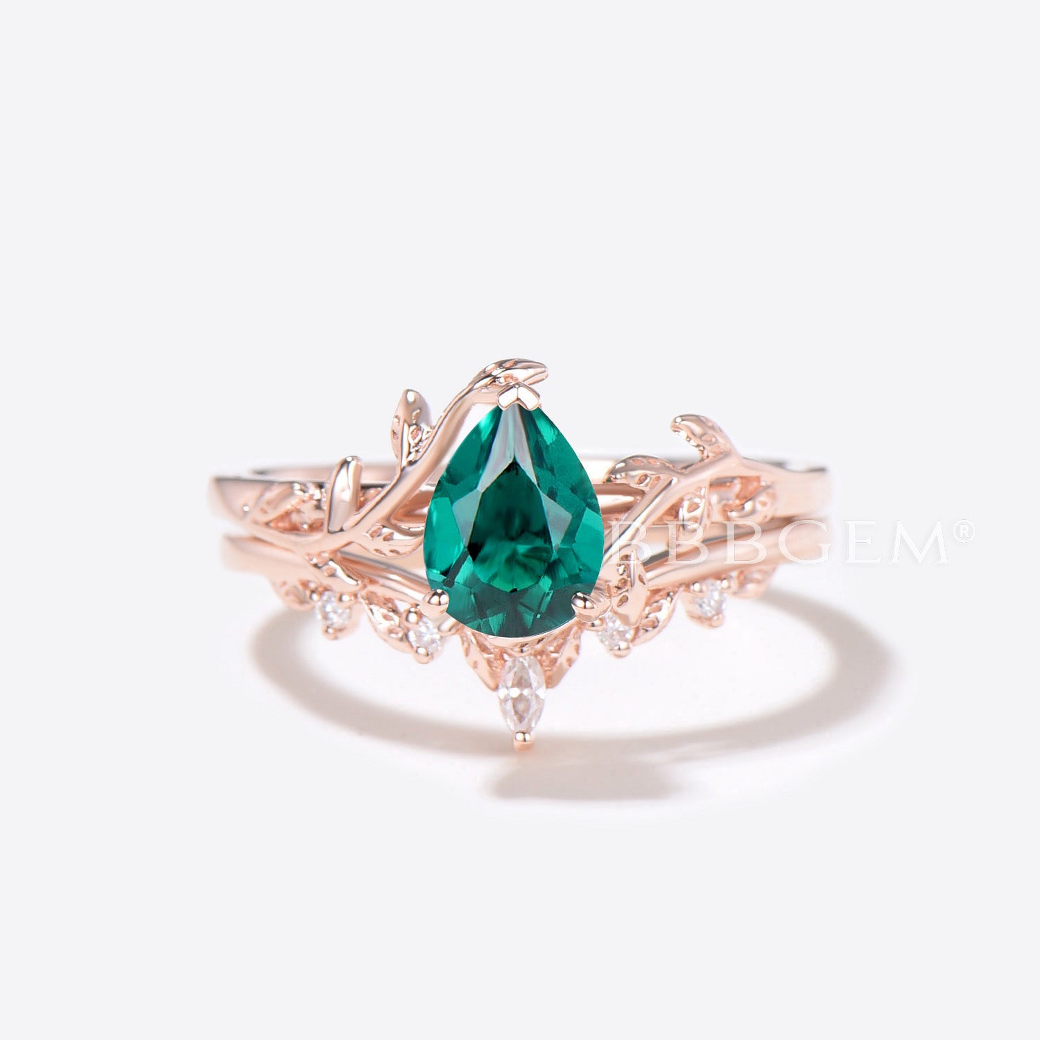 Emerald Teardrop Engagement Ring Set - Vintage Branch Leaf Design for Women - Perfect for Weddings, Anniversaries & Romantic Gifts