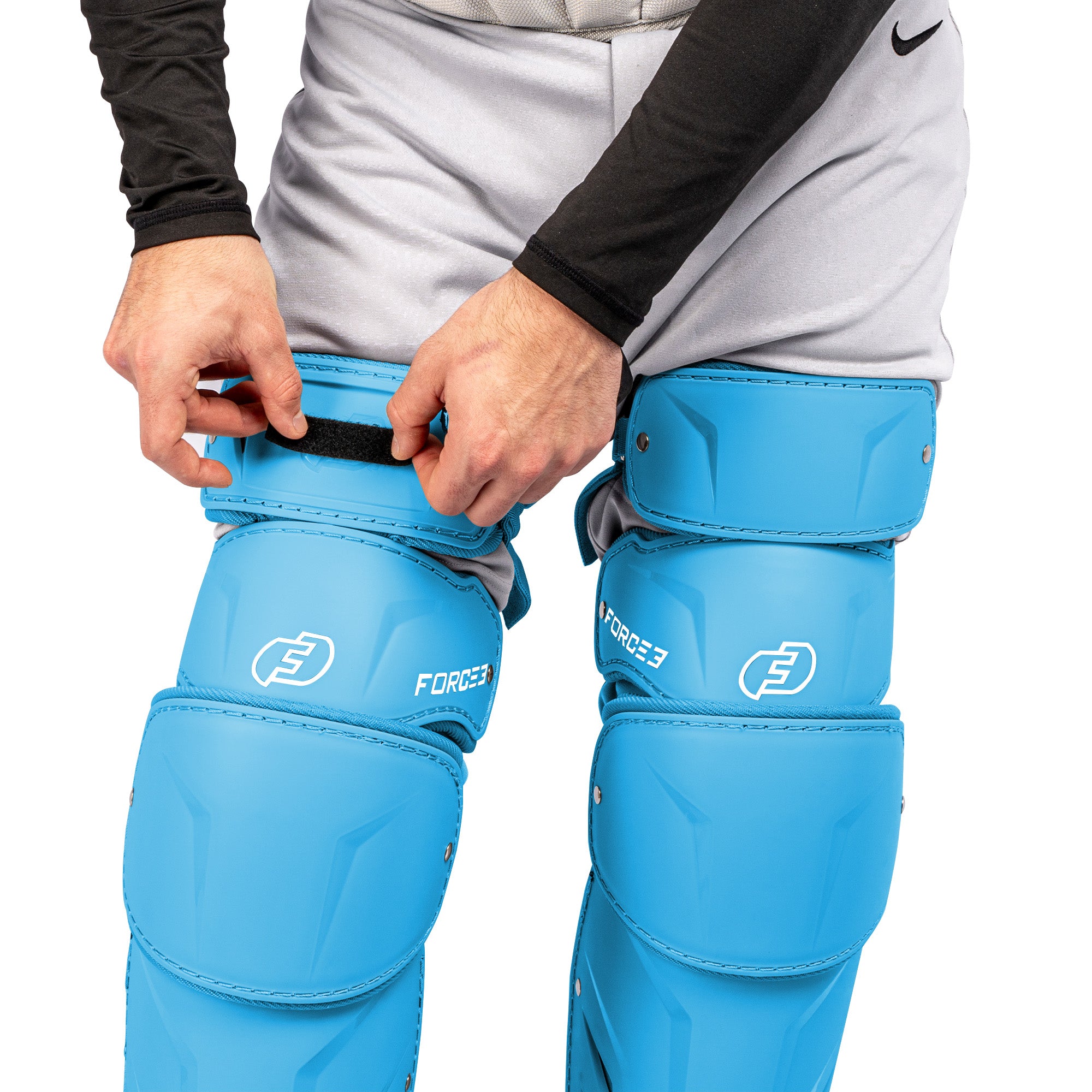 FORCE3 XS3® PRO ELITE Baseball Catcher Leg Guards - Adult Size | Lightweight Protective Gear for PitchCom® System | Perfect for MLB, College & Youth Games