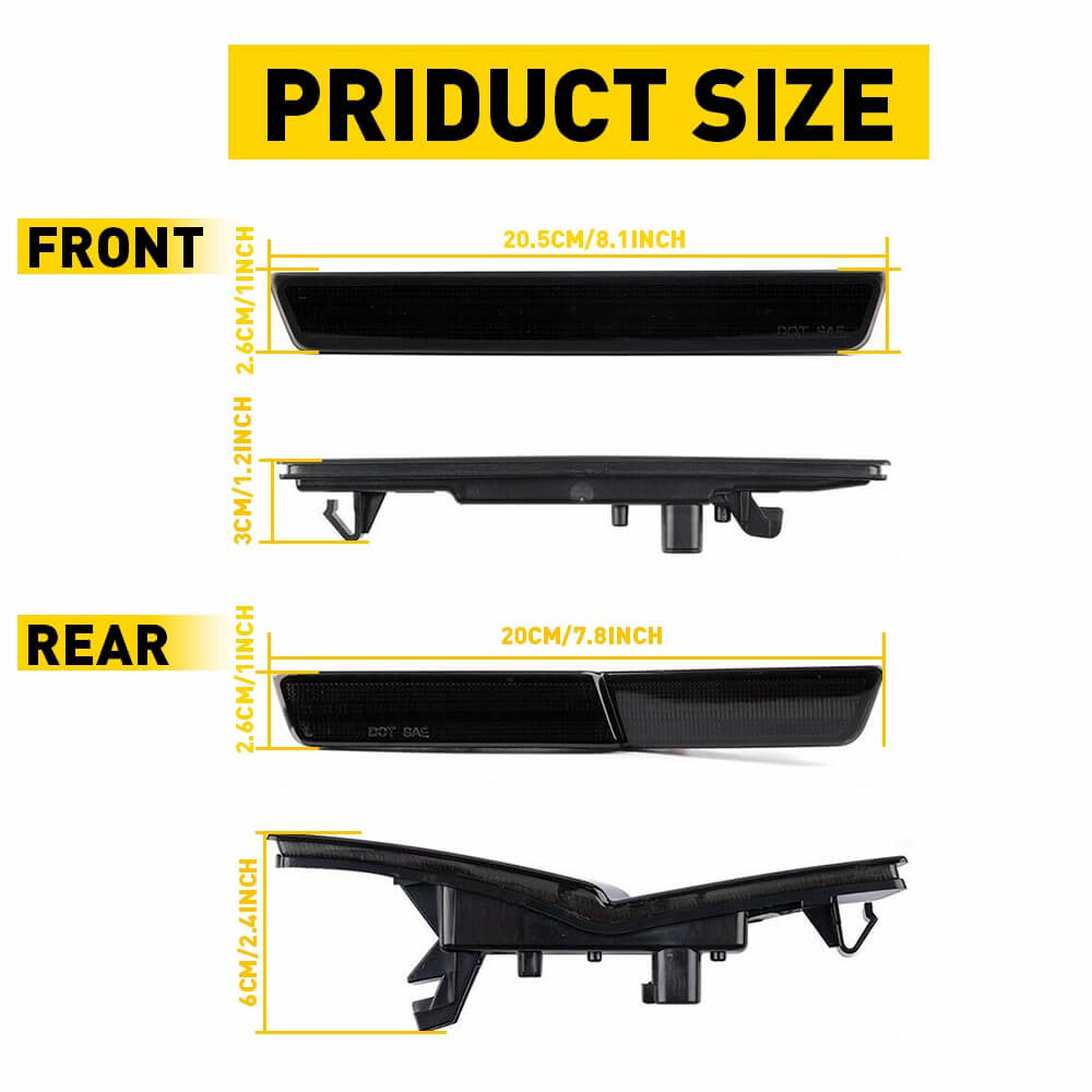 Smoke Shell Full LED Side Marker Lights for 2018-2022 Dodge Challenger SRT & R/T Widebody Models - Front & Rear Bumper Replacement - Enhance Visibility & Style for Night Driving & Car Shows