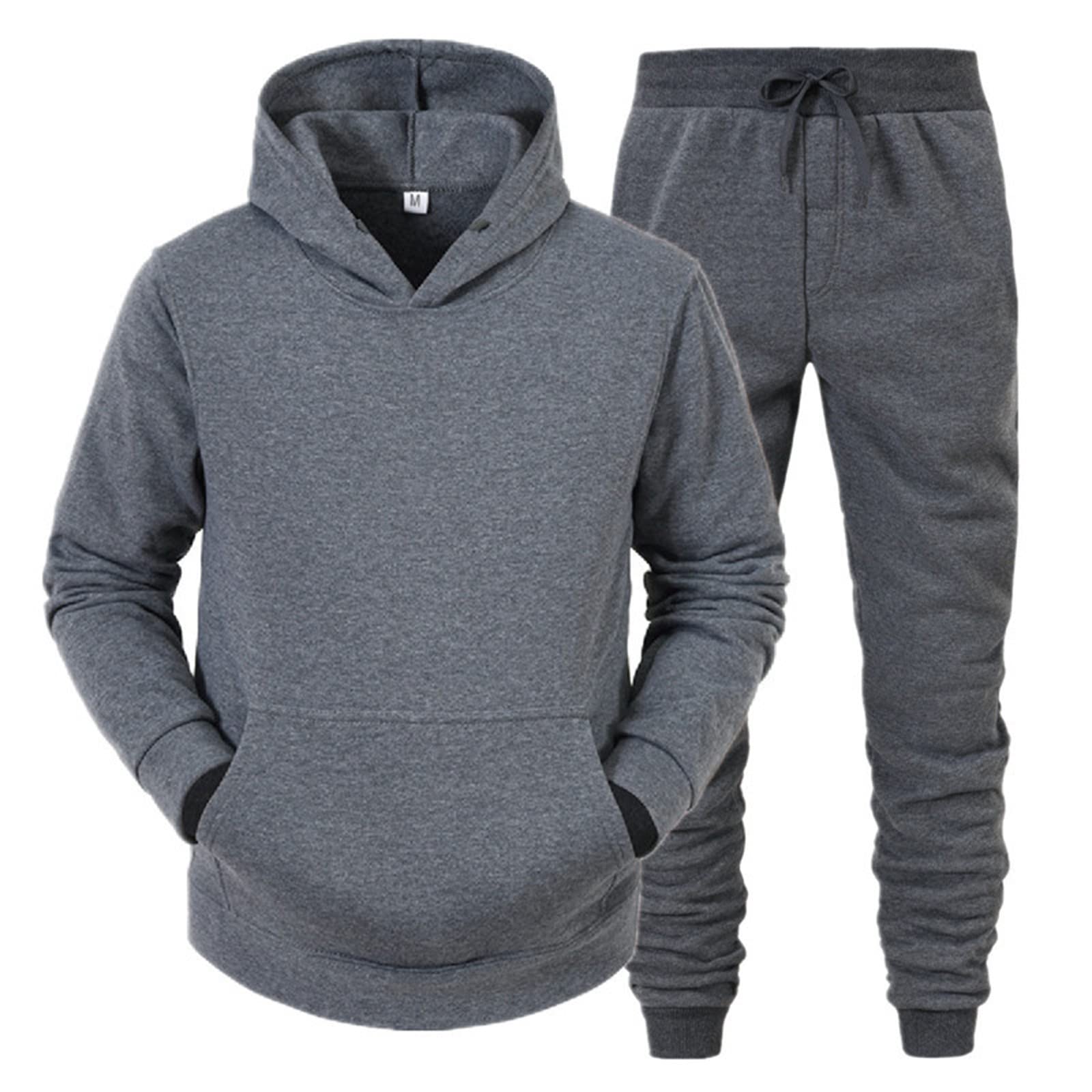 Men's Autumn Winter Hooded Sweatsuit - Solid Color Zip-Up Sweater & Jogger Pants Set for Casual Wear, Gym, and Outdoor Activities