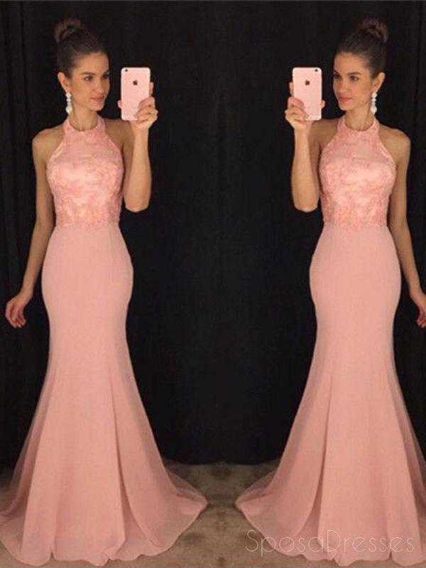 Elegant Blush Pink Mermaid Prom Dress with Halter Neckline - Long Formal Evening Gown for Homecoming, Quinceañera & Special Occasions | Style 17063 | Perfect for Prom Night, Wedding Guest & Black Tie Events