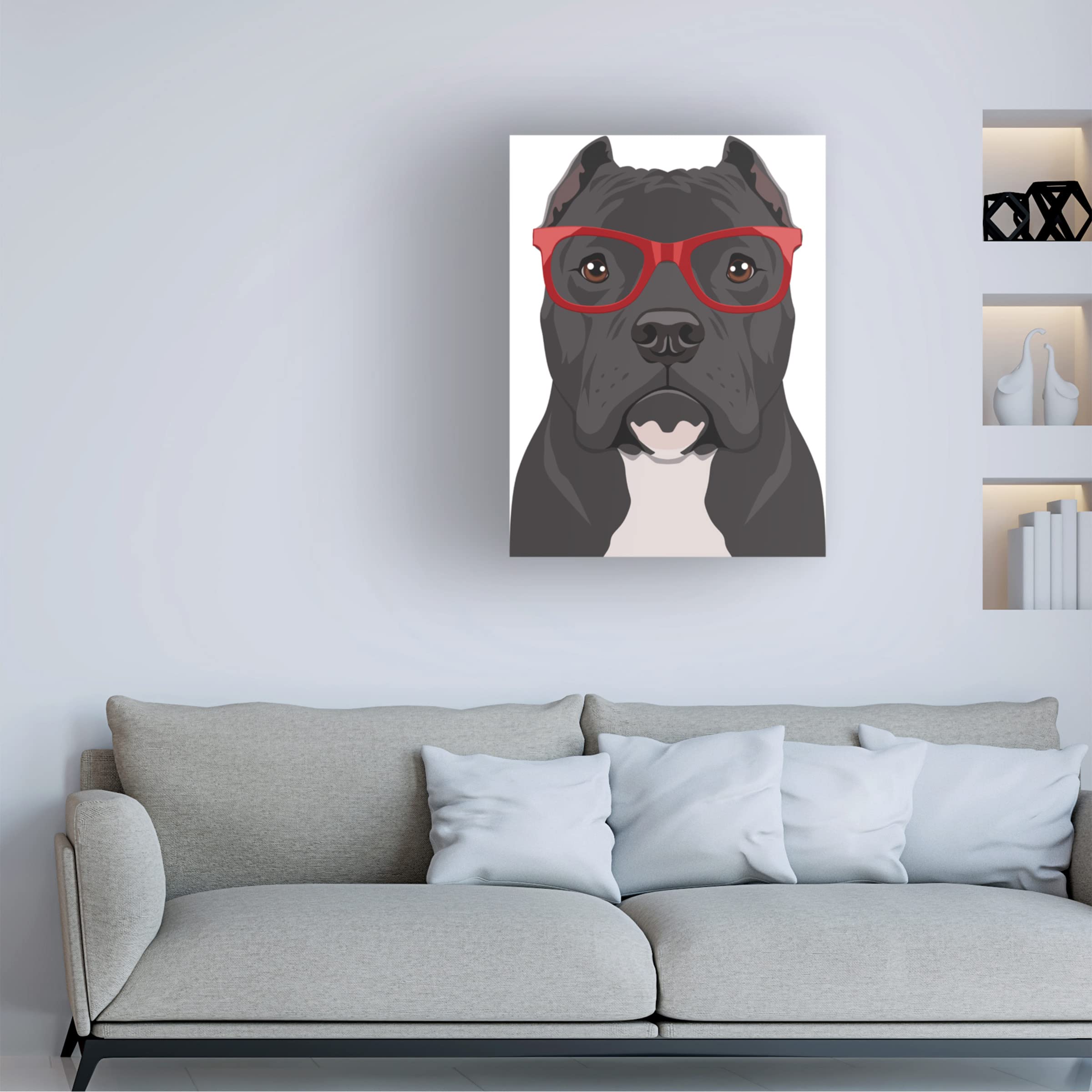 Pitbull Wearing Hipster Glasses Canvas Wall Art - Funny Dog Portrait Painting for Living Room, Office & Gifts - Premium Trademark Fine Art by Furbaby Affiliates