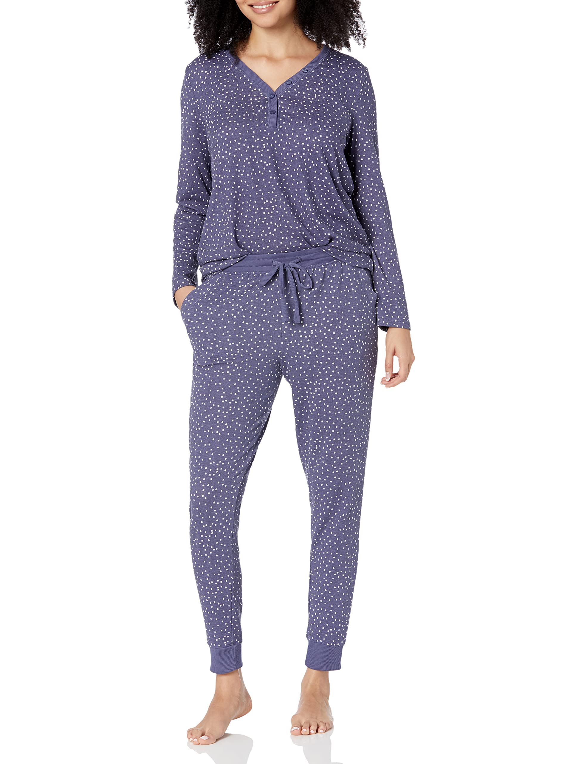 Karen Neuburger Women's Soft Cotton Henley Long Sleeve Top & Comfy Pajama Pants Set - Cozy Sleepwear for Relaxing at Home or Lounging