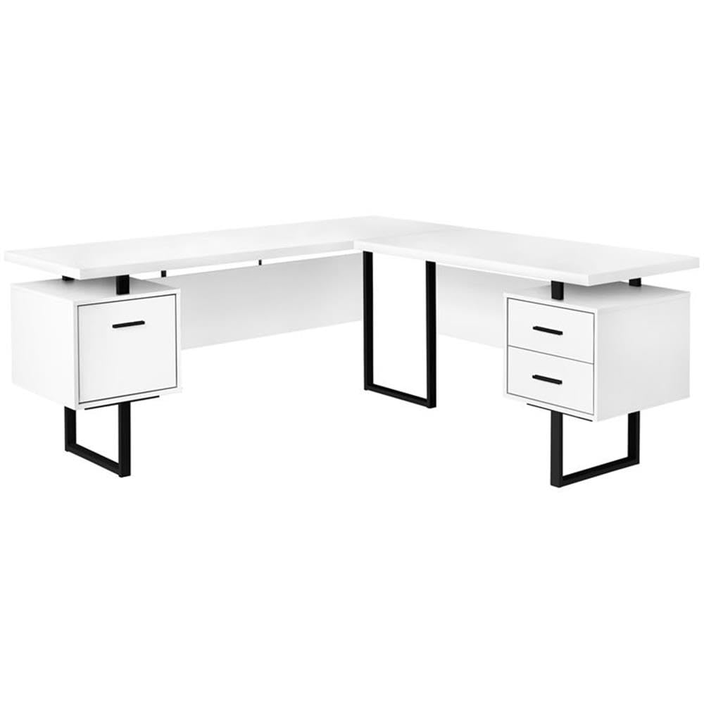 Reversible L-Shaped Corner Computer Desk in White & Black - Space-Saving Wooden Home Office Desk for Small Spaces, Gaming & Workstation Setup