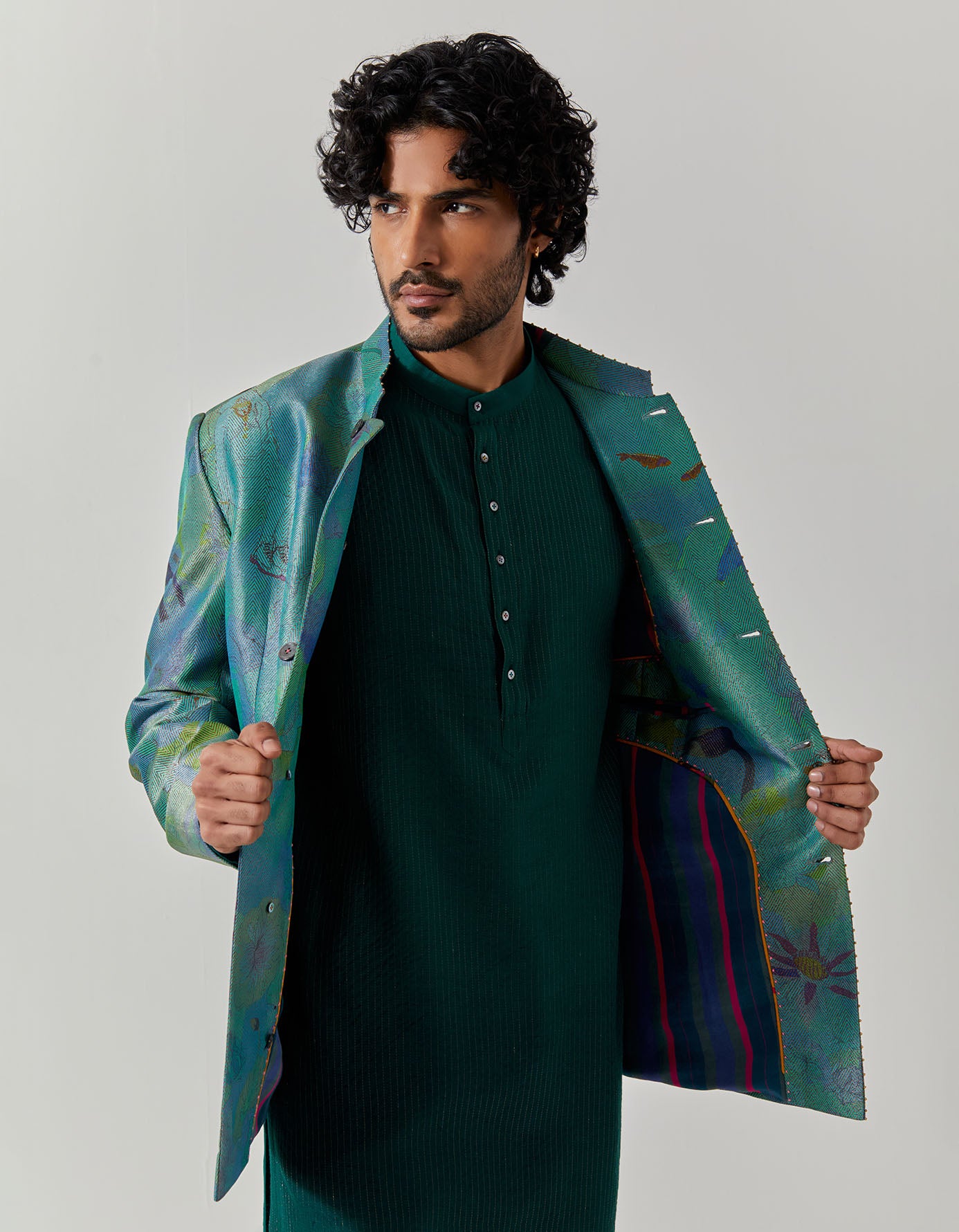 Elegant Bandhgala Silk Brocade Jacket in Aqua Fresco Color - Perfect for Weddings, Parties & Formal Events
