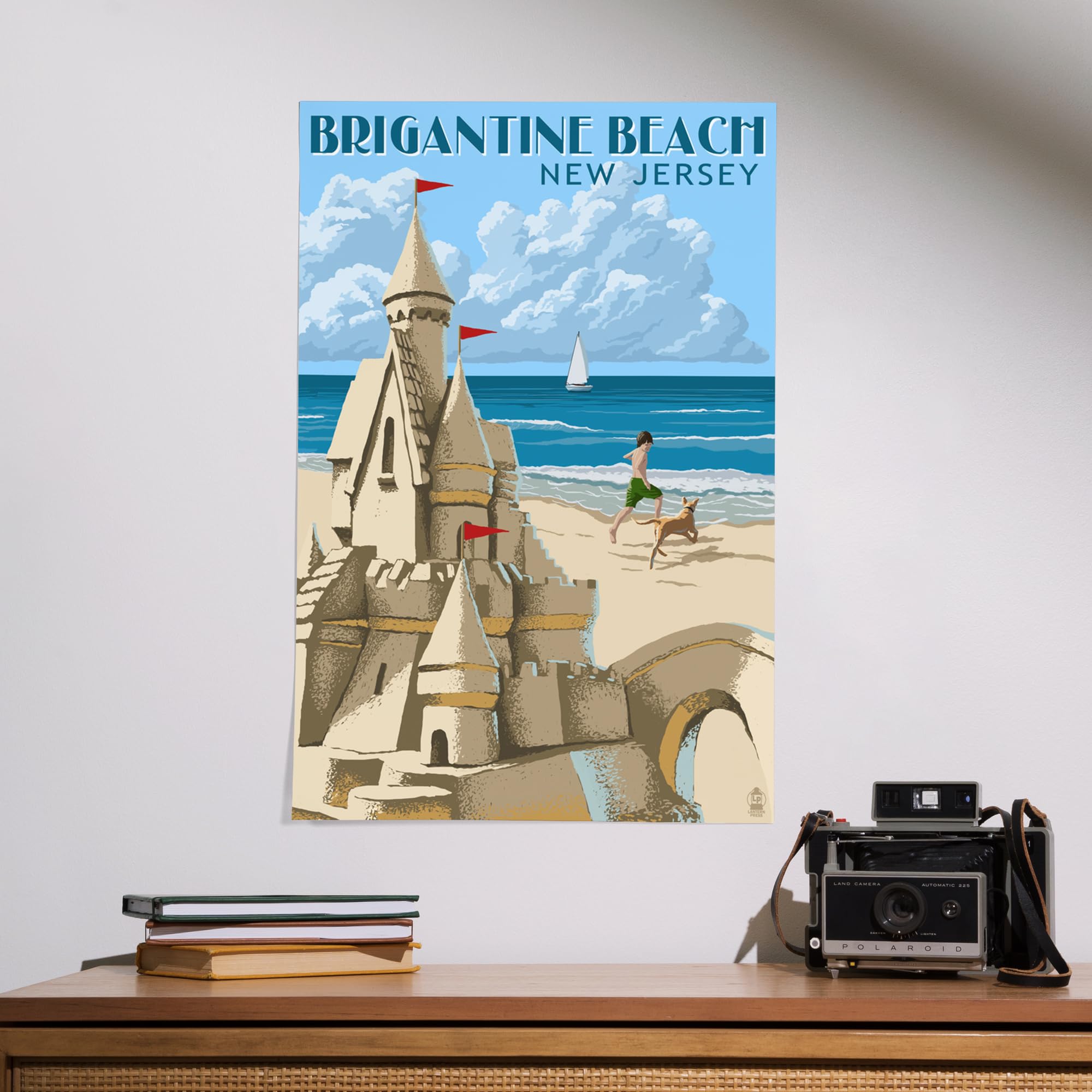 Lantern Press 16x24 Inch Giclee Print - Brigantine Beach New Jersey Sandcastle Artwork | Coastal Wall Decor for Living Room, Bedroom & Beach House