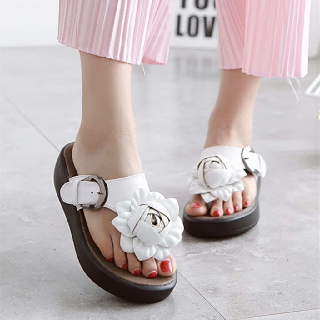 XUEMML Women's Summer Beach Flip Flops - Soft PU Leather Wedge Sandals with Adjustable Strap for Indoor/Outdoor Wear | Comfortable Platform Slippers for Poolside, Vacation, and Casual Everyday Use