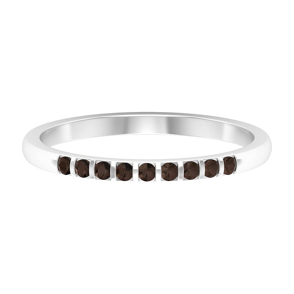Real Smoky Quartz Ring for Women - 14K Solid Gold Half Eternity Band, June Birthstone Jewelry | Elegant Gift for Anniversary, Birthday & Special Occasions