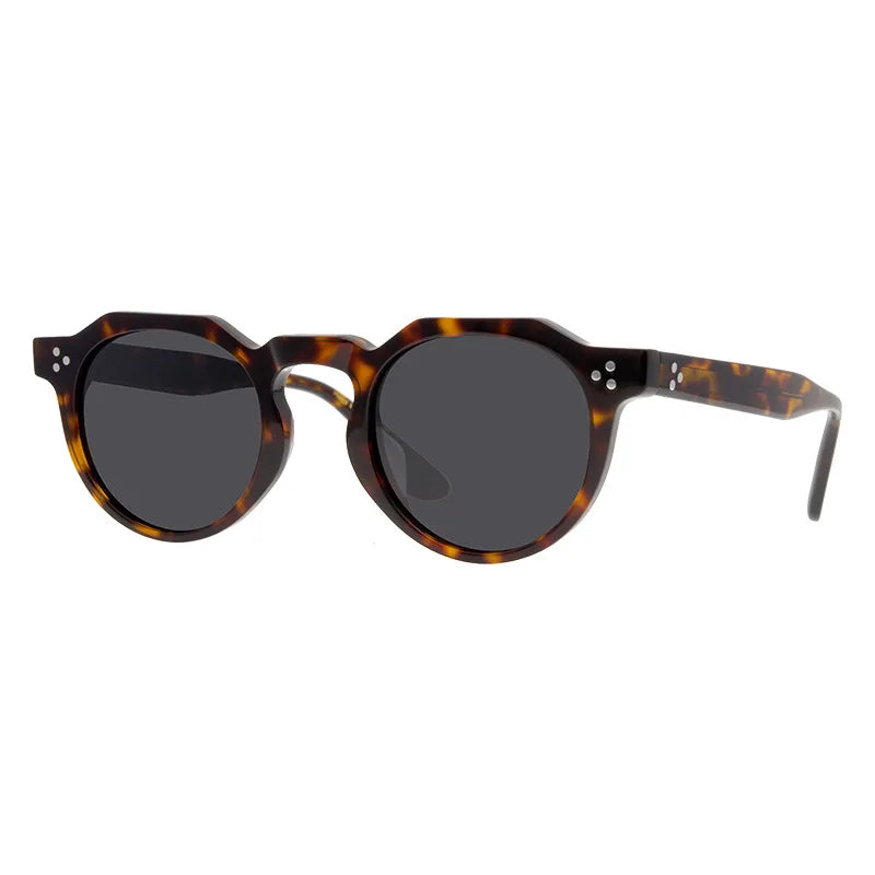 Unisex Black Acetate Polarized Sunglasses - Flat Top Round Full Rim Frame 9532s for Men & Women | Perfect for Driving, Beach & Outdoor Activities