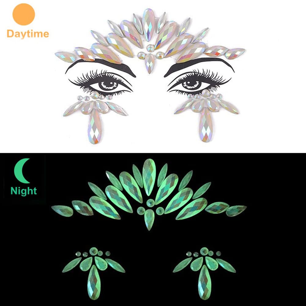 Glow in the Dark Face Gems - S.A.V.I 3D Luminous Crystal Stickers & Rhinestone Tattoo Decorations for Women & Girls | Perfect for Parties, Weddings, Clubs, Festivals & Night Events