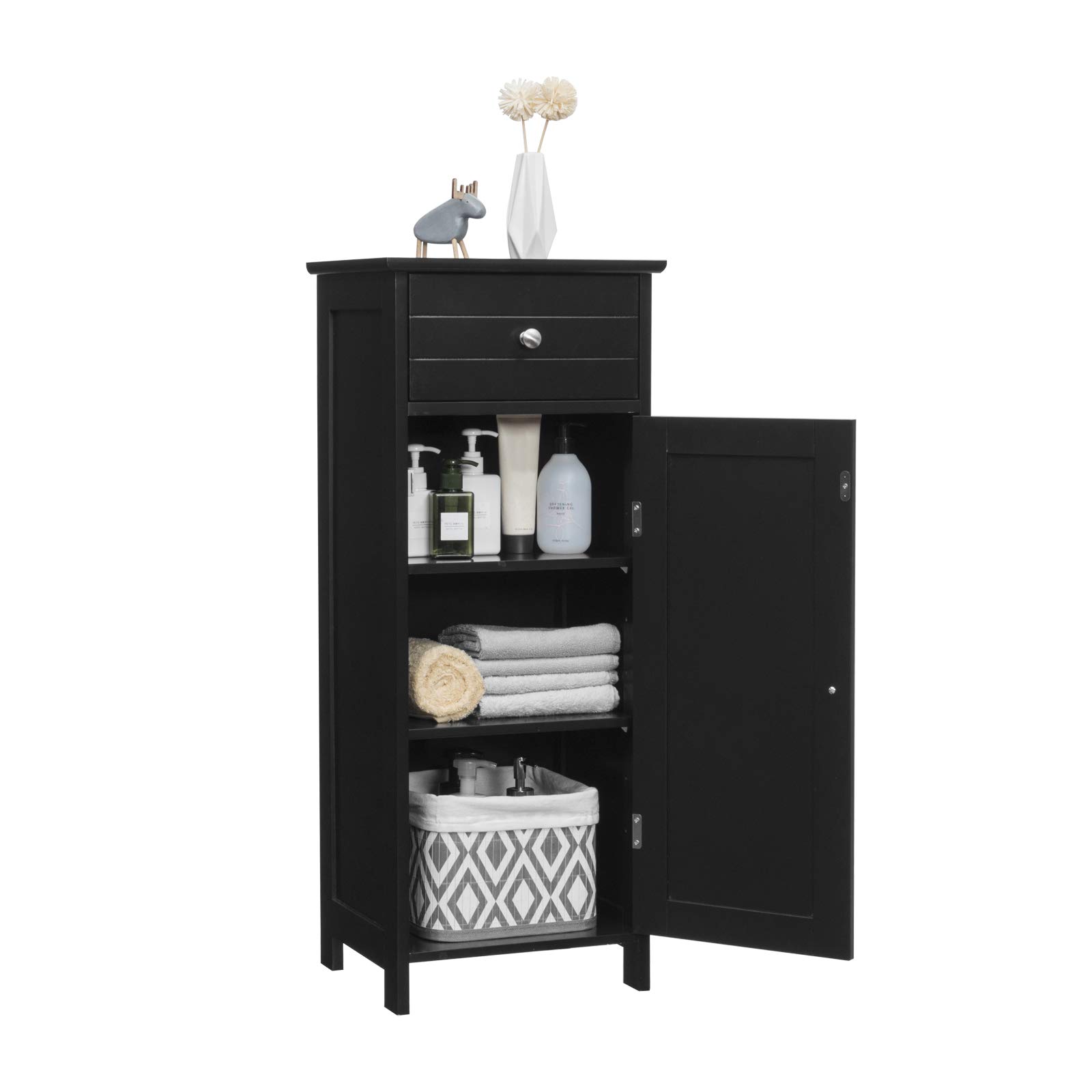 GLACER Floor Storage Cabinet with 2 Adjustable Shelves - Multifunctional Bathroom & Living Room Organizer, 14 x 12 x 34.5 Inches, Black - Perfect for Small Spaces, Bathroom Essentials & Home Decor Storage