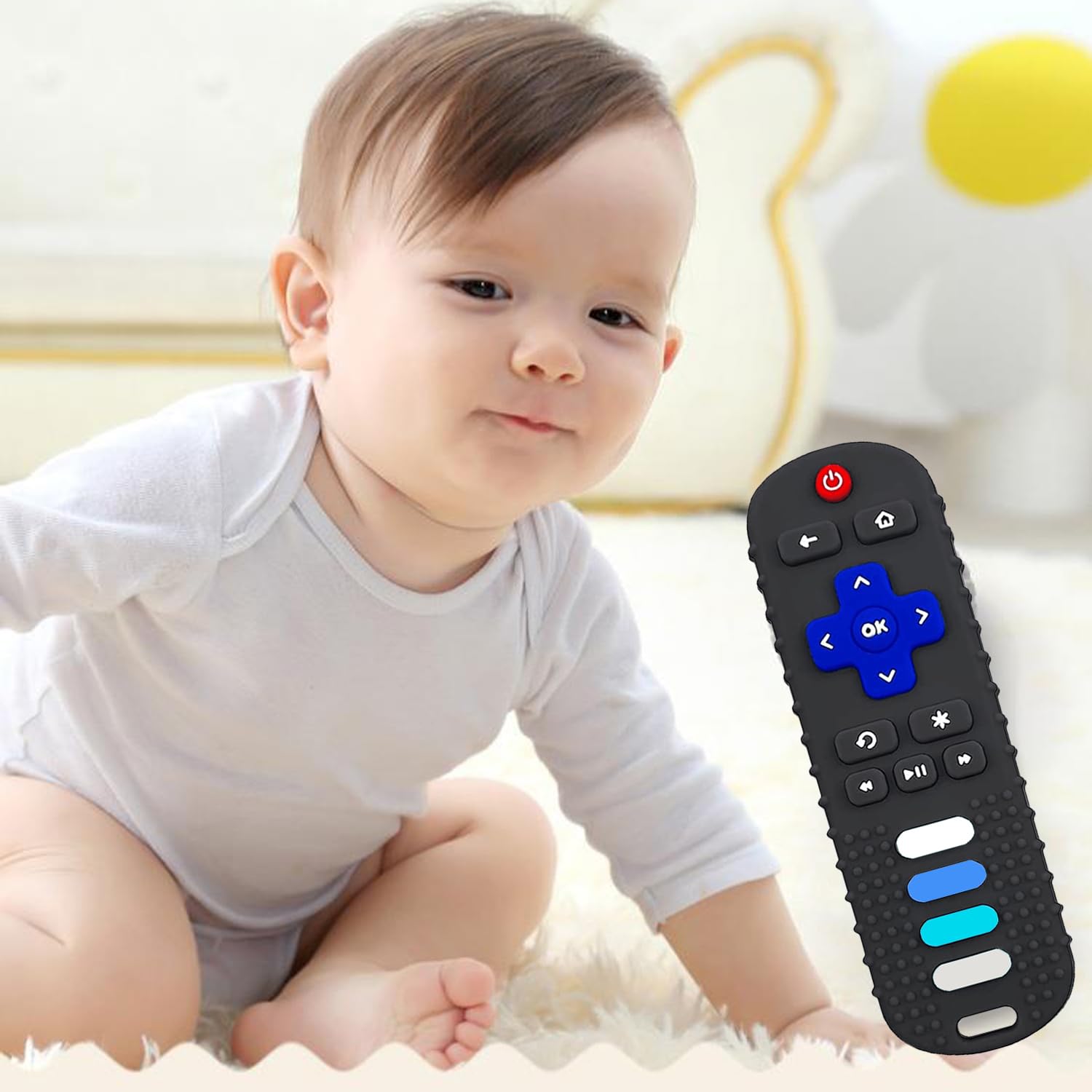 Organic Silicone Baby Teething Toys for Infants 3-24 Months - BPA Free, Soft Chewable Remote Control Shape Teether for Soothing Sore Gums - Perfect for Home, Travel & Daycare Use (Black)