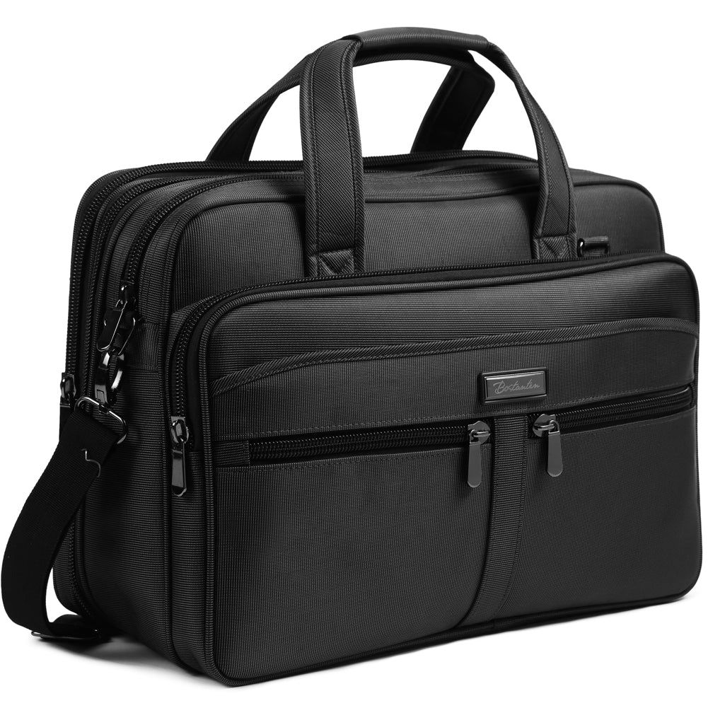 BOSTANTEN 17 Inch Laptop Bag for Men - Water Resistant Nylon Business Briefcase - Large Travel Computer Bag for Work & Office - Perfect for Business Trips & Commuting (Black)