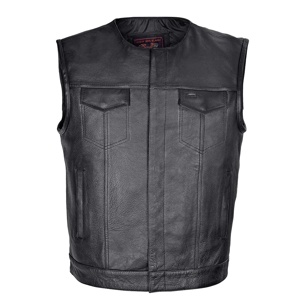 High Mileage Men's Leather Club Vest with Zipper & Snap Closure - Quick Access Gun Pocket for Motorcycle Riding & Outdoor Adventures