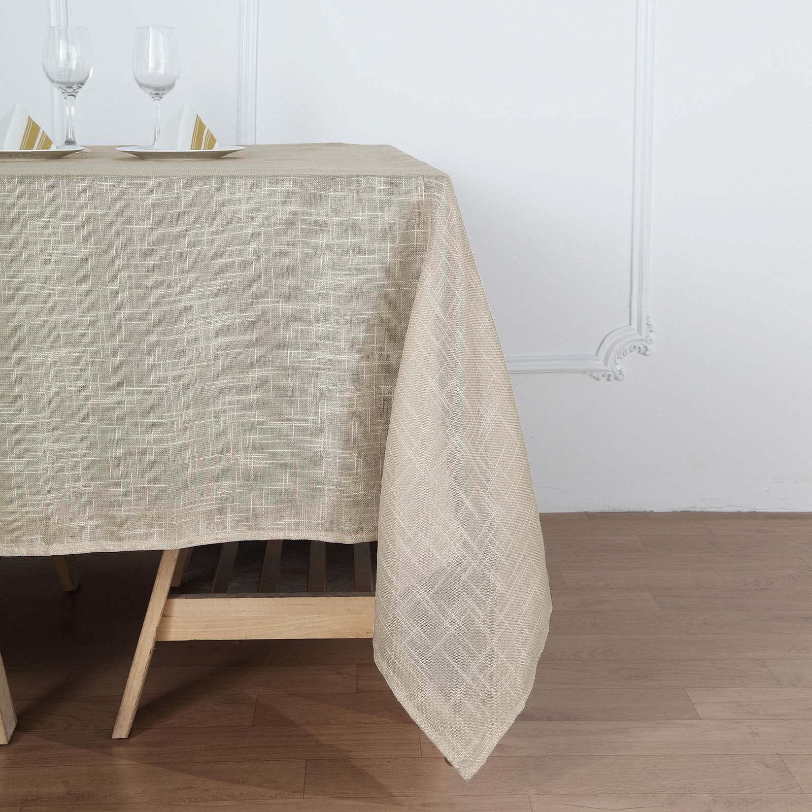 Premium Faux Linen Square Tablecloth - Wrinkle Resistant Beige Slubby Textured Weave for Kitchen, Restaurant, Indoor, Outdoor & Picnic - 72