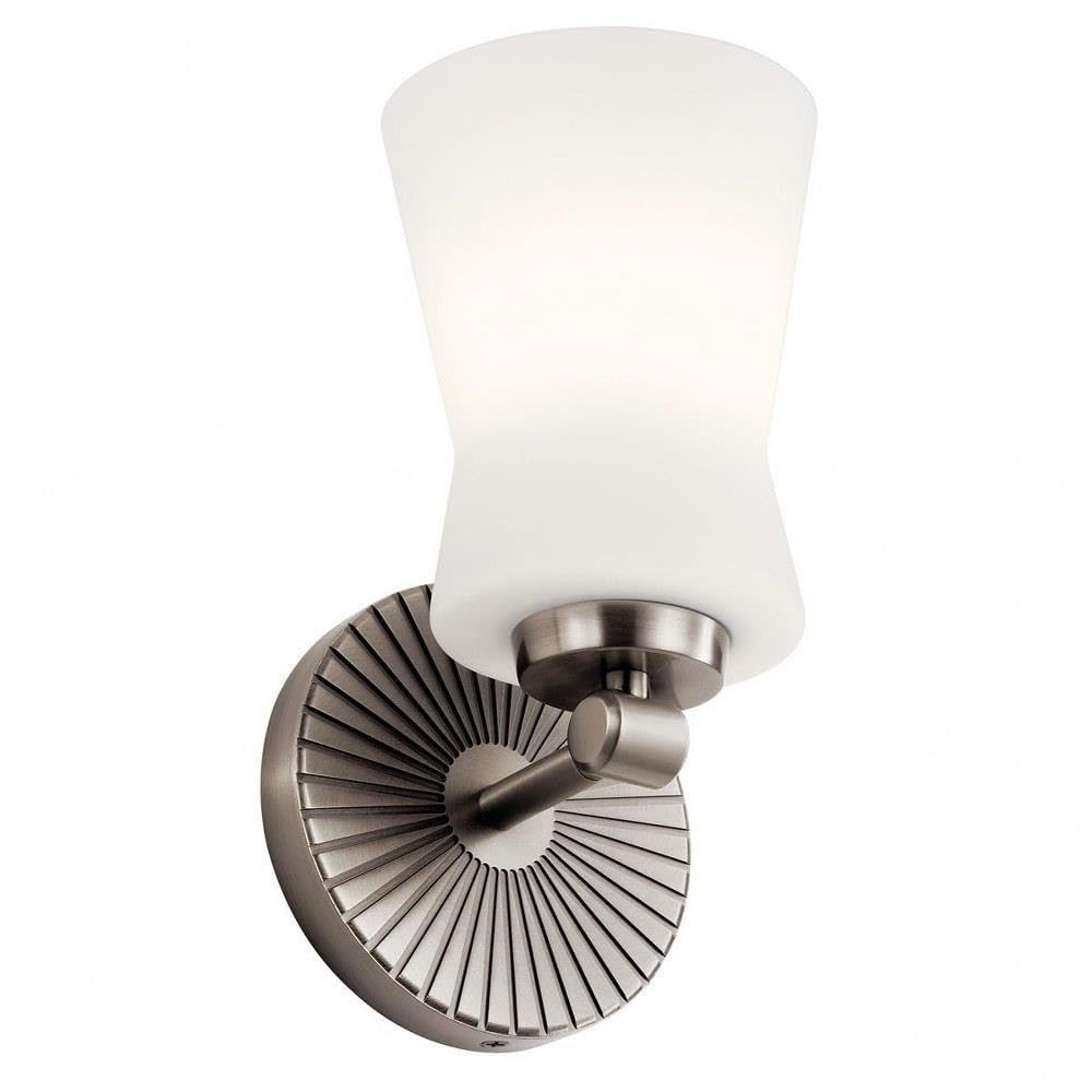 Kichler Brianne 9.5 Inch Wall Sconce - 1 Light Fixture with Satin Etched Cased Opal Glass in Classic Pewter Finish | Perfect for Bedroom, Hallway, and Entryway Lighting