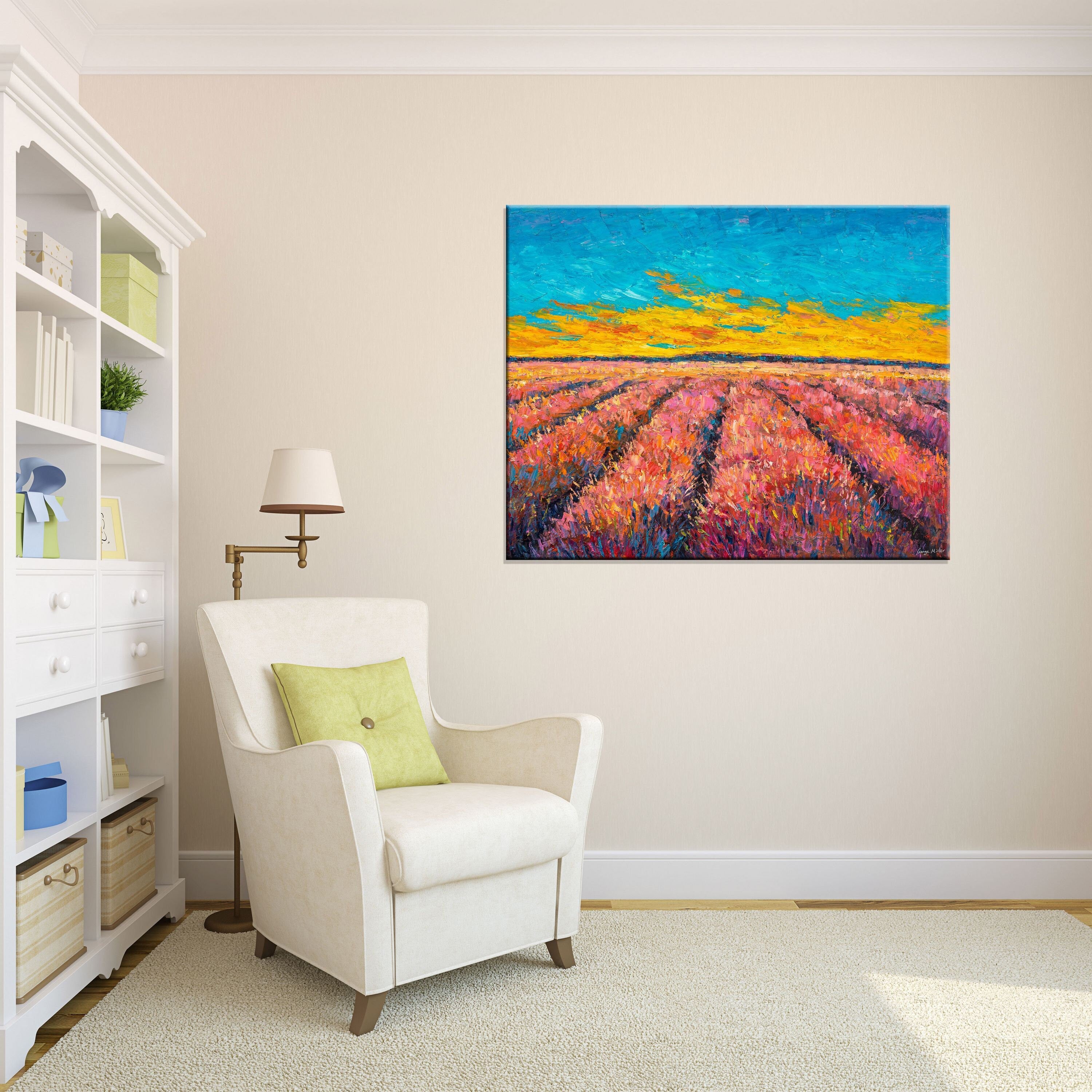 Original Abstract Landscape Painting on Canvas - Large Modern Wall Art 32x40 Inches - Perfect for Living Room, Bedroom & Office Decor
