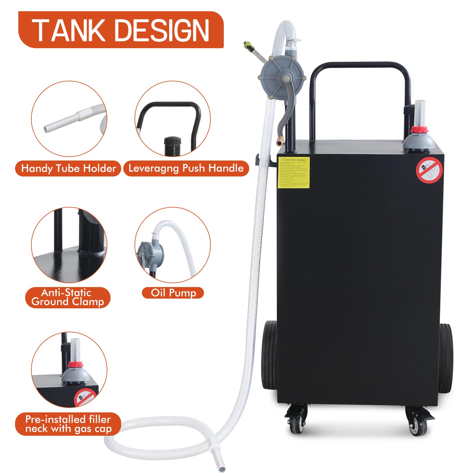 50 Gallon Portable Oil Transfer Tank - Diesel, Fuel, Kerosene Storage Container for Boats, ATVs, Cars & Motorcycles | Heavy-Duty Gas Caddy with Pump | Workshop, Garage & Outdoor Use (Black)