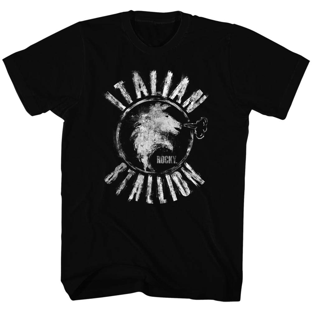 Rocky Distressed Chalk Italian Stallion Black T-Shirt - Vintage Movie Tee for Men, Casual Wear & Gym Outfits