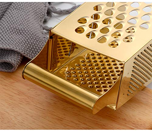 4-Sided Stainless Steel Cheese Grater & Vegetable Slicer - 9.2 Inch Large Box Grater for Parmesan, Veggies, Ginger, Fruits (Gold) - Perfect for Kitchen Prep, Salad Making & Meal Prepping