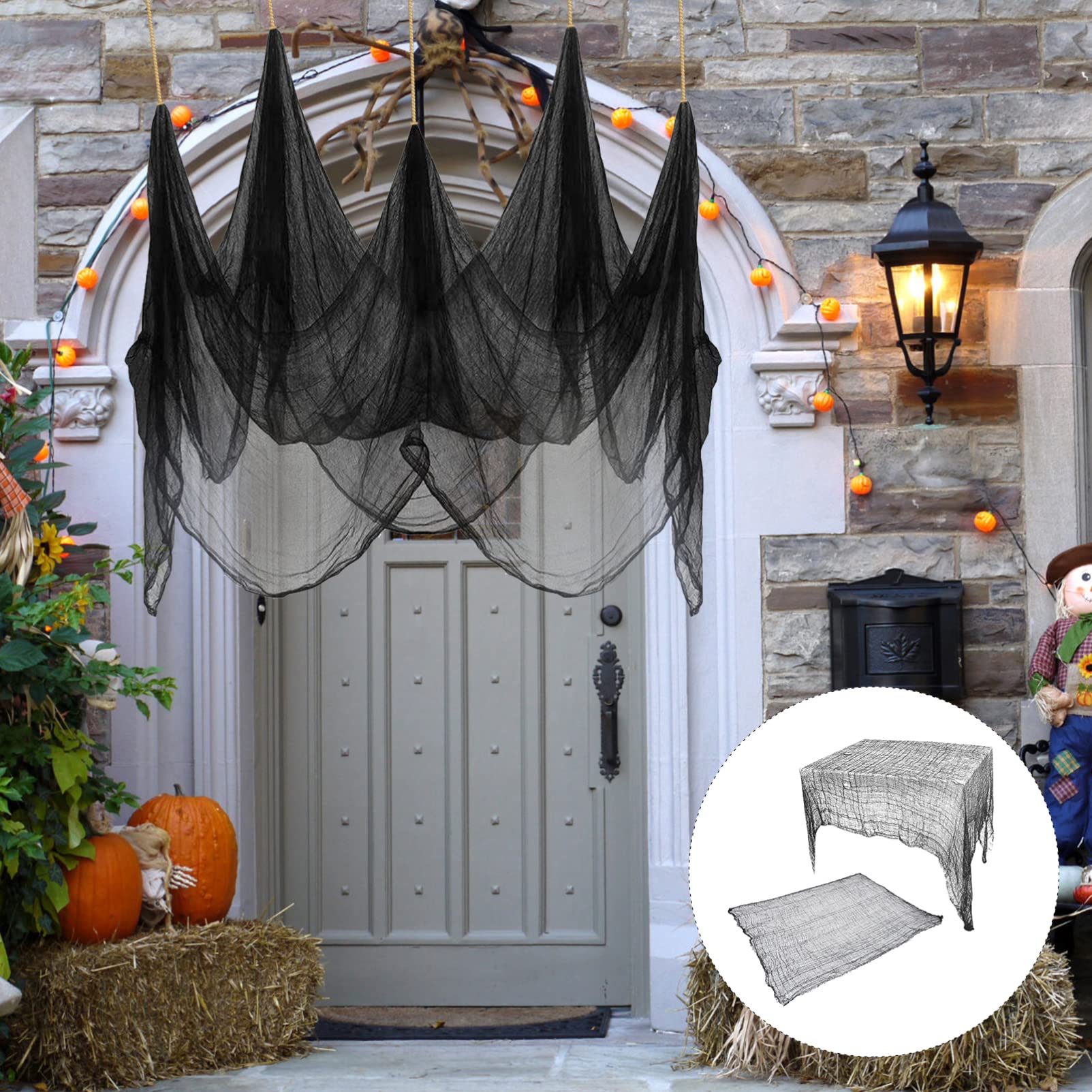 GALPADA 2-Pack Black Halloween Gauze Decorations - Spider Web Curtains for Fireplace, Windows, Doors & Table Covers - Scary Terror Atmosphere Props for Halloween Party, Haunted House & Festival Decor