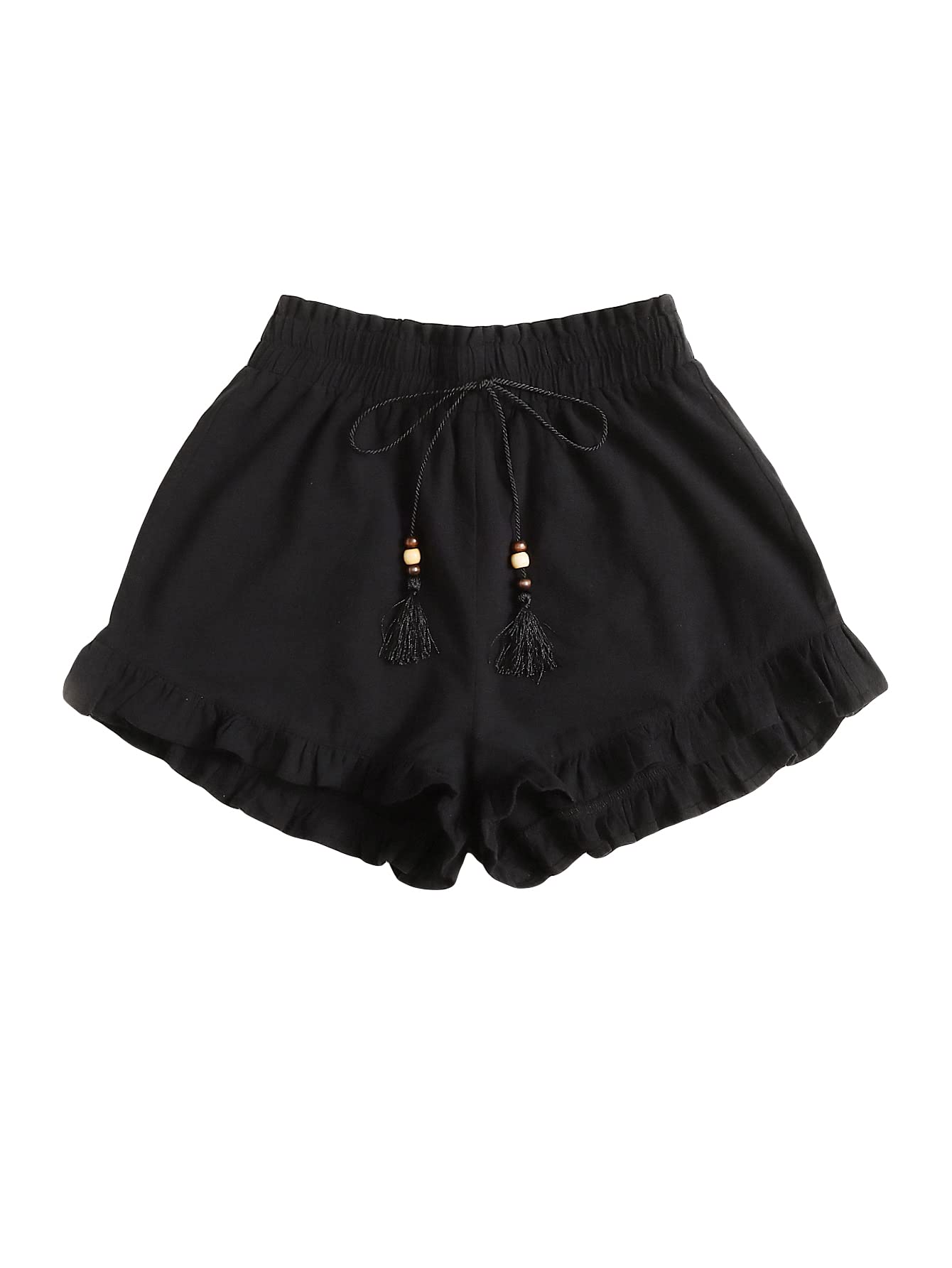 Verdusa Women's Casual Tie Front Paperbag Waist Ruffle Hem Wide Leg Shorts | Summer Beach Shorts for Women | Comfortable Lounge & Vacation Outfit
