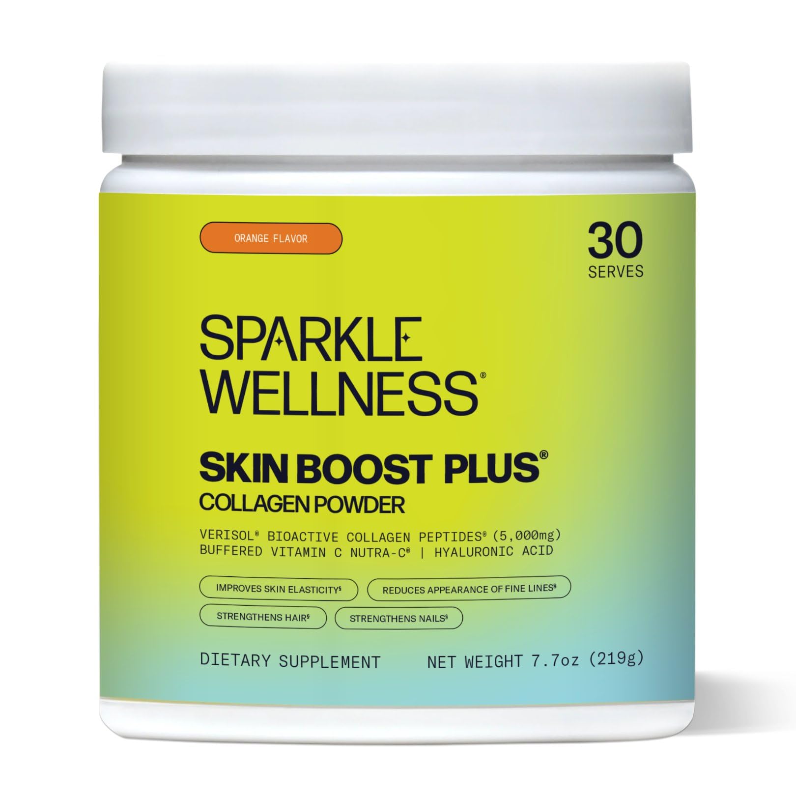 Sparkle Wellness Skin Boost Plus Verisol Collagen Peptides Protein Powder with Vitamin C - Orange Flavor Dietary Supplement (7.7 oz) for Glowing Skin & Joint Support | Perfect for Smoothies & Morning Routines