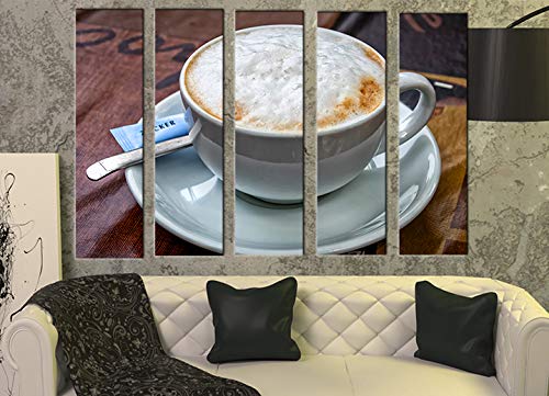 5-Piece Coffee Theme Wall Art Set - Large Cappuccino Painting Canvas Prints (35x55 in) - Perfect for Café, Restaurant & Home Kitchen Decor