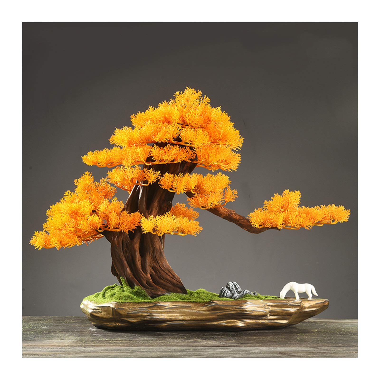 Artificial Bonsai Tree - Realistic Fake Potted Plants for Home Office Decor, Indoor Feng Shui Plants for Kitchen, Bookshelf & Desktop Greenery (Yellow) - Perfect for Zen Decor, Housewarming Gifts & Workspace Enhancement