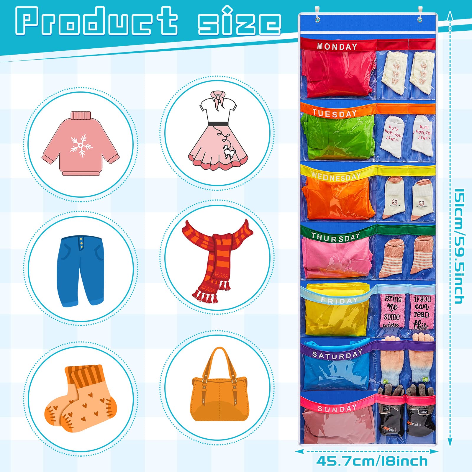 Oudain 2-Pack Weekly Kids Clothes Organizer - Monday to Friday Hanging Closet Storage for School Outfits & Children's Wardrobe (Blue) | Perfect for Busy Parents to Plan Weekly Outfits & Save Morning Time